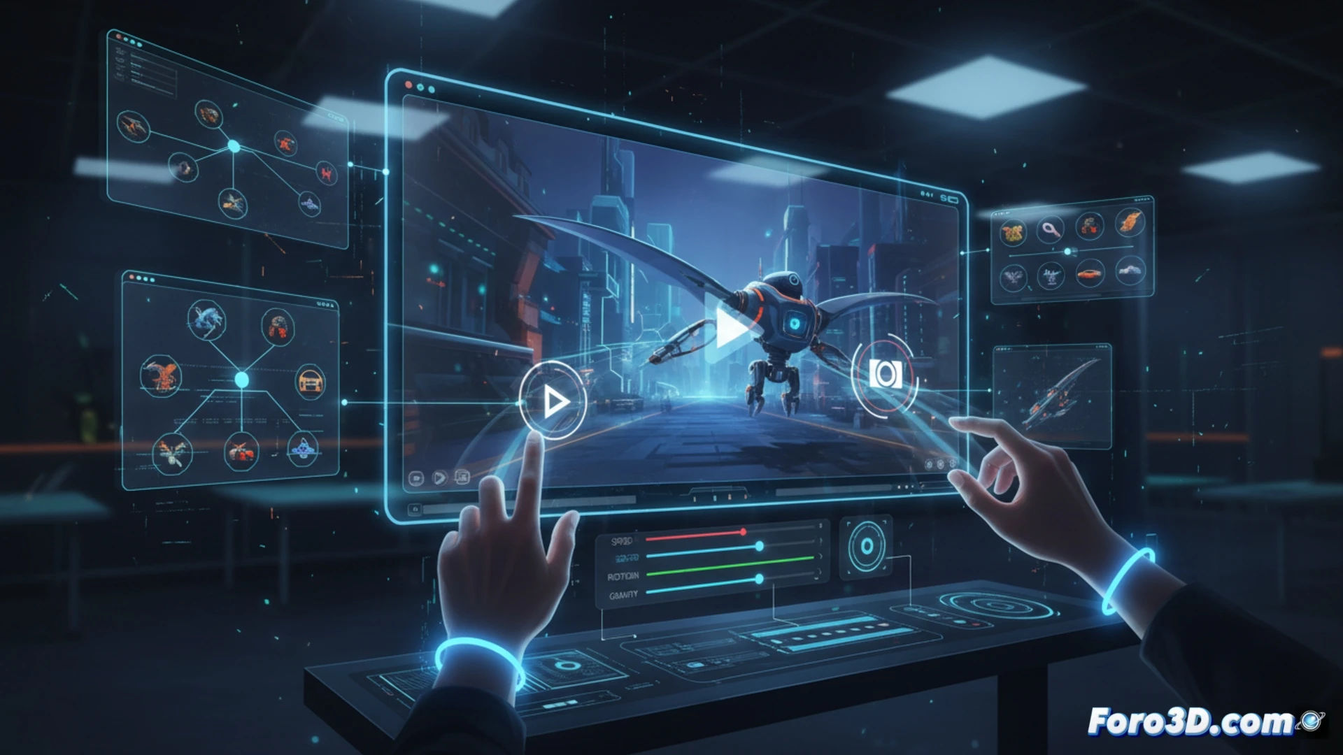 Una persona ajusta parámetros en una interfaz digital mientras un vídeo generado por IA responde en tiempo real.