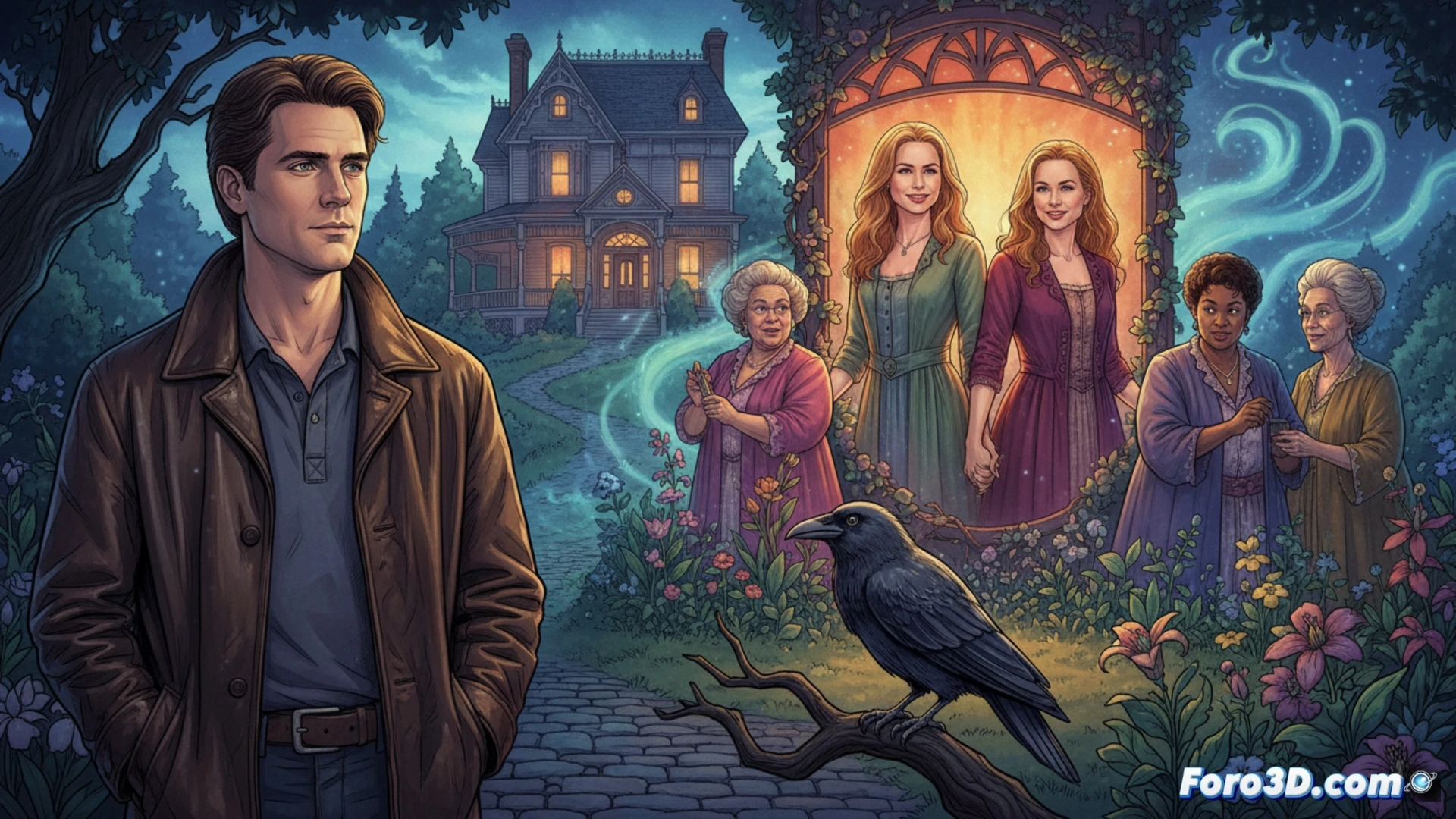 Un actor, con expresión de decepción, observa un cartel de 'Practical Magic 2' donde su rostro está desenfocado o ausente.