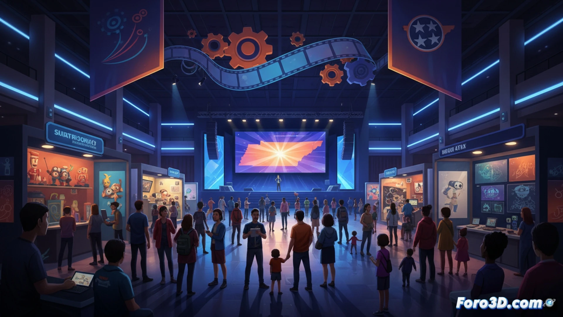 Imagen del evento Animation Yall Expo 2026: un animador dibuja en una tableta gráfica, rodeado de público en un auditorio universitario lleno.