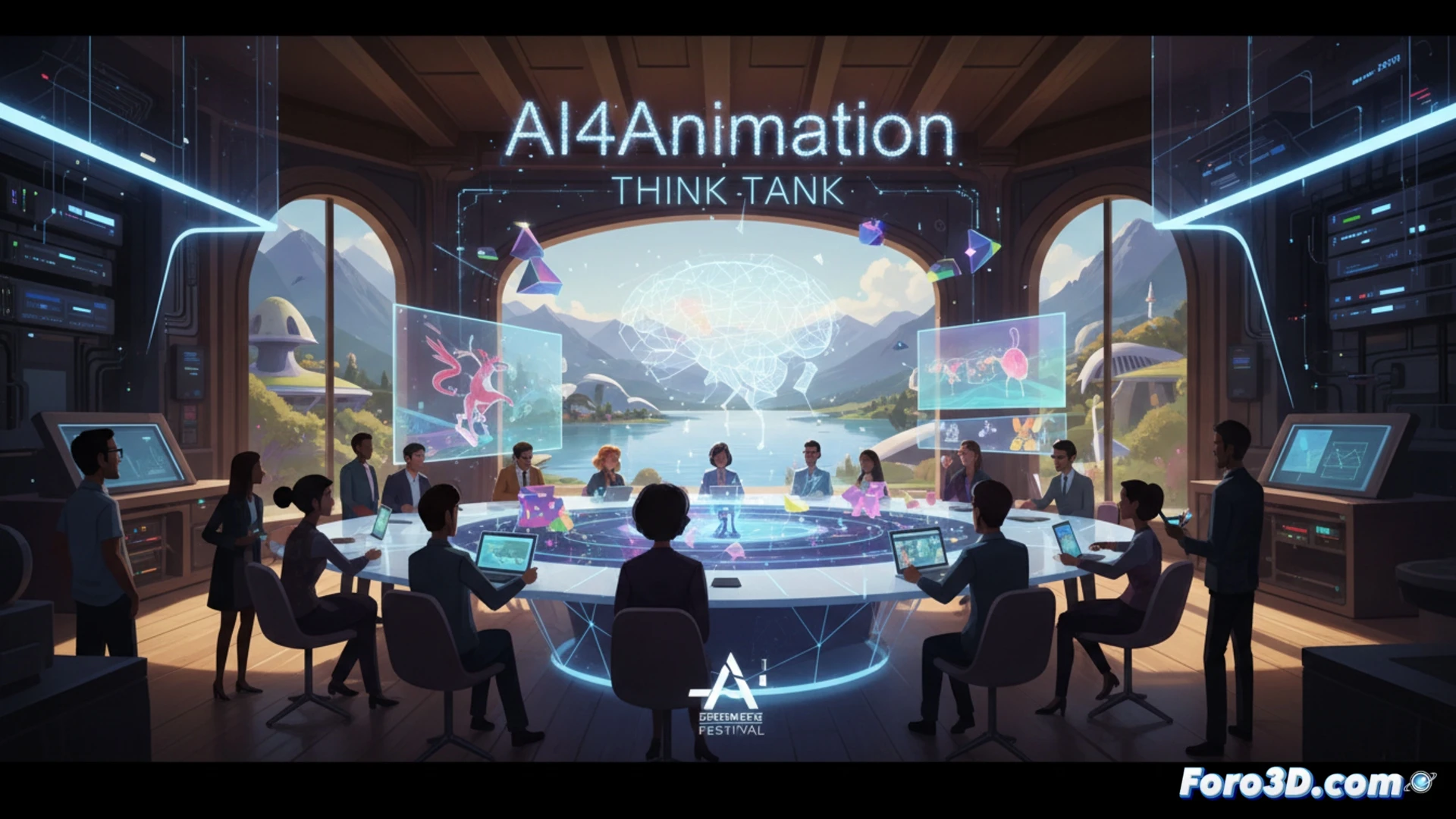 Un grupo de animadores y expertos en IA conversan en privado, sin prensa, en una sala del festival Annecy 2026.