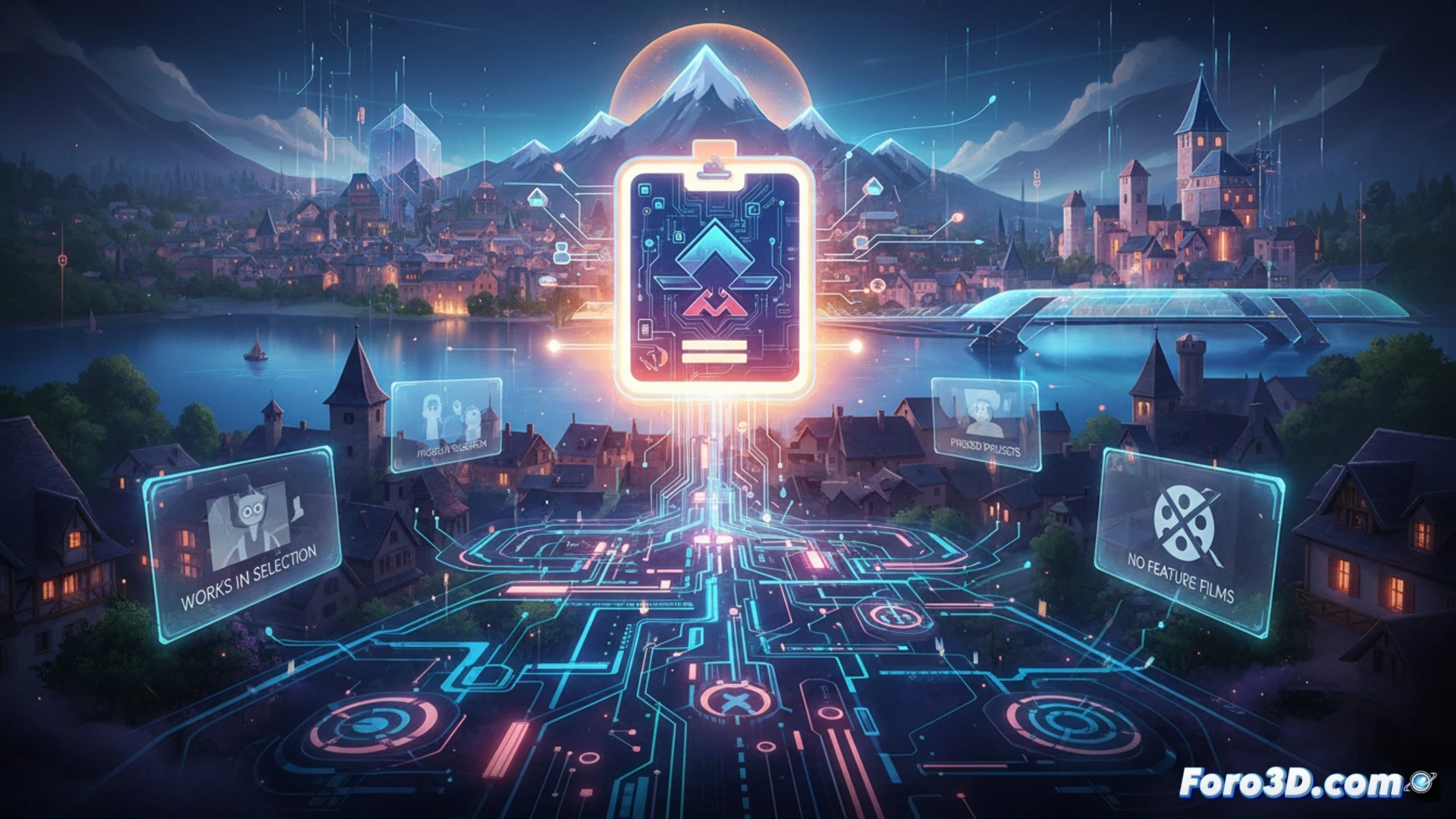 Una pantalla de ordenador con el logo del Mifa Online sobre un mapa de Francia, junto a un billete de avión tachado y un paisaje alpino de fondo.