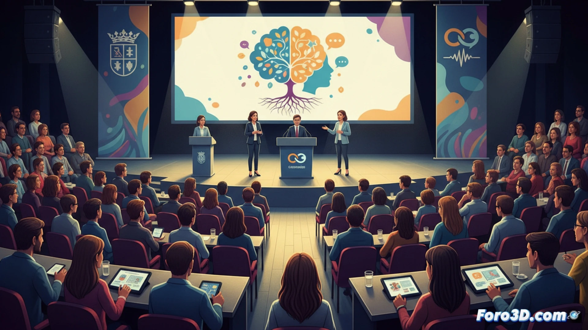 Un auditorio lleno durante una ponencia, con el logotipo del congreso sobre TDL visible en la pantalla y el escudo de Castilla-La Mancha.