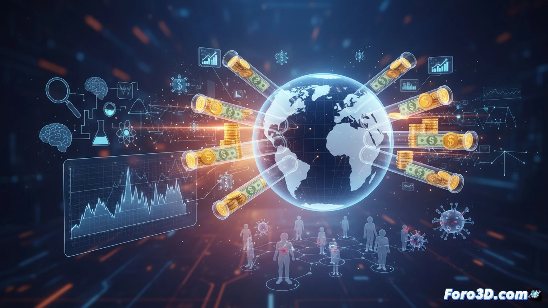Gráfico 3D de un brote de sarampión con datos de apuestas predictivas en tiempo real