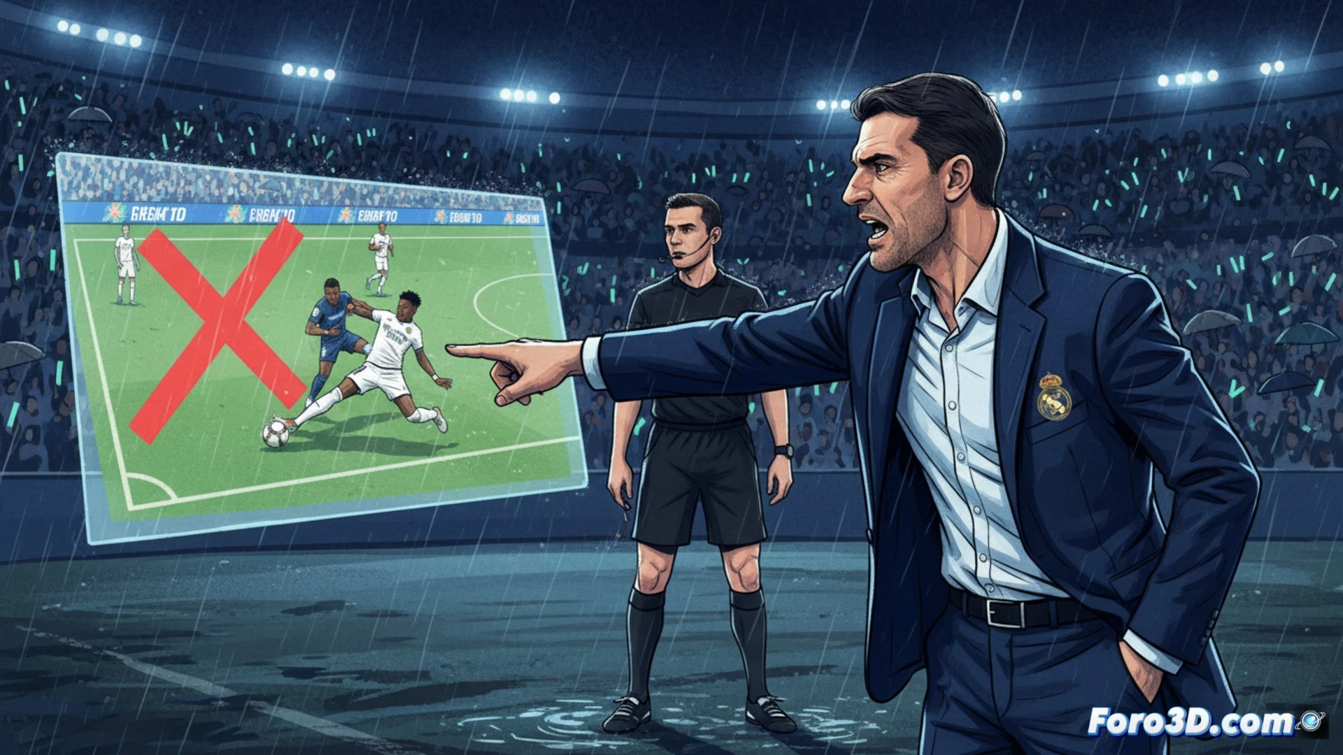 El técnico del Real Madrid, Álvaro Arbeloa, protesta airadamente en el banquillo tras una acción no pitada.