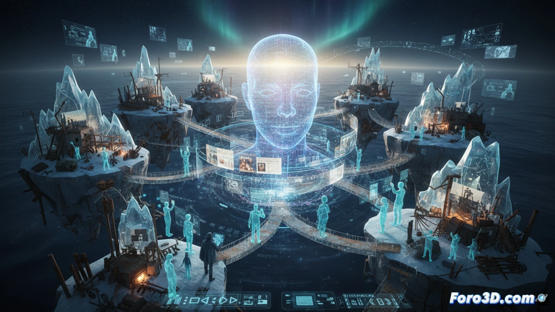 Reconstrucción digital 3D de un barracón del Gulag, un espacio desolado con literas de madera y nieve tras la ventana.