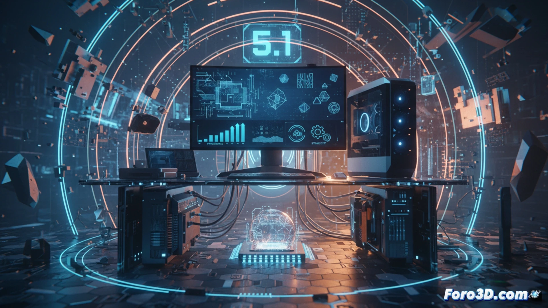 Una interfaz de Blender 5.1 mostrando una animación fluida y opciones de render EEVEE optimizadas.