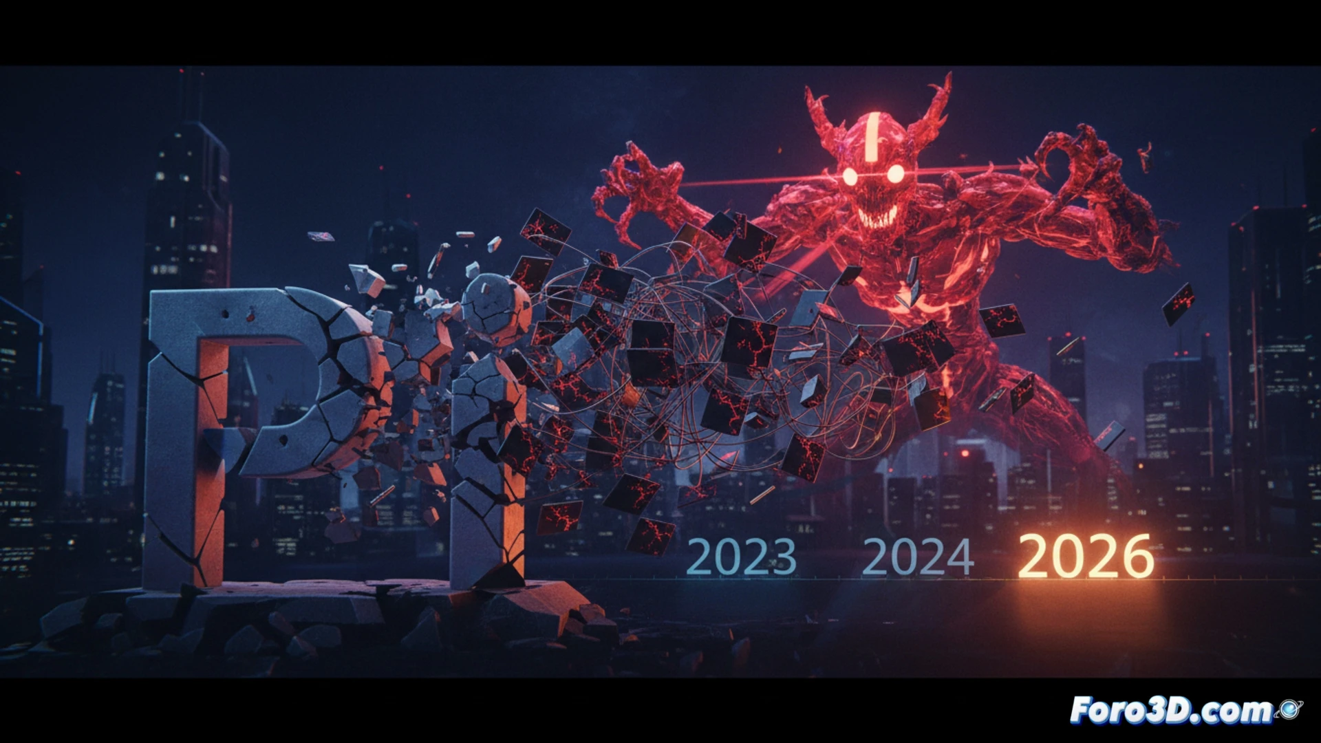 Una red corporativa con un núcleo central brillante y múltiples aplicaciones oscuras y desconectadas en la periferia, con líneas de ataque automatizadas dirigiéndose hacia ellas.