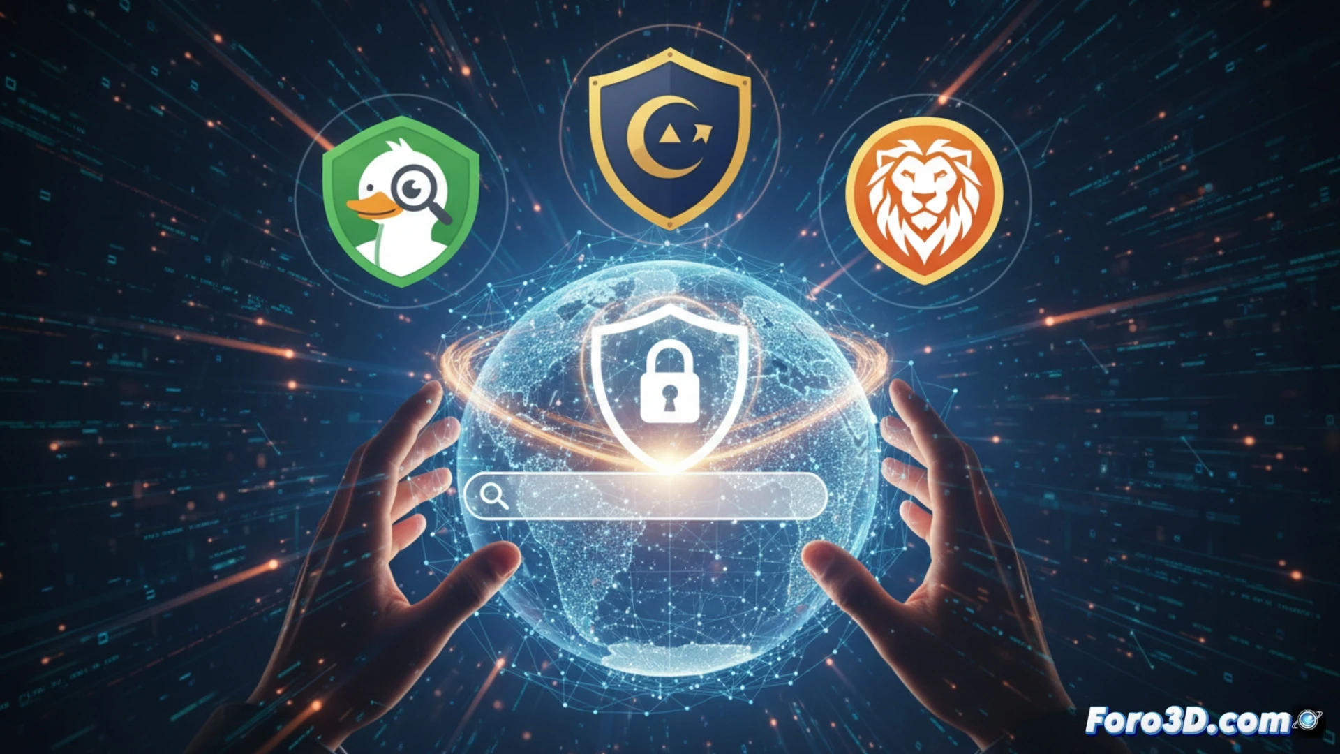 Un desarrollador busca código en un navegador con interfaz minimalista, resaltando privacidad y enfoque técnico.