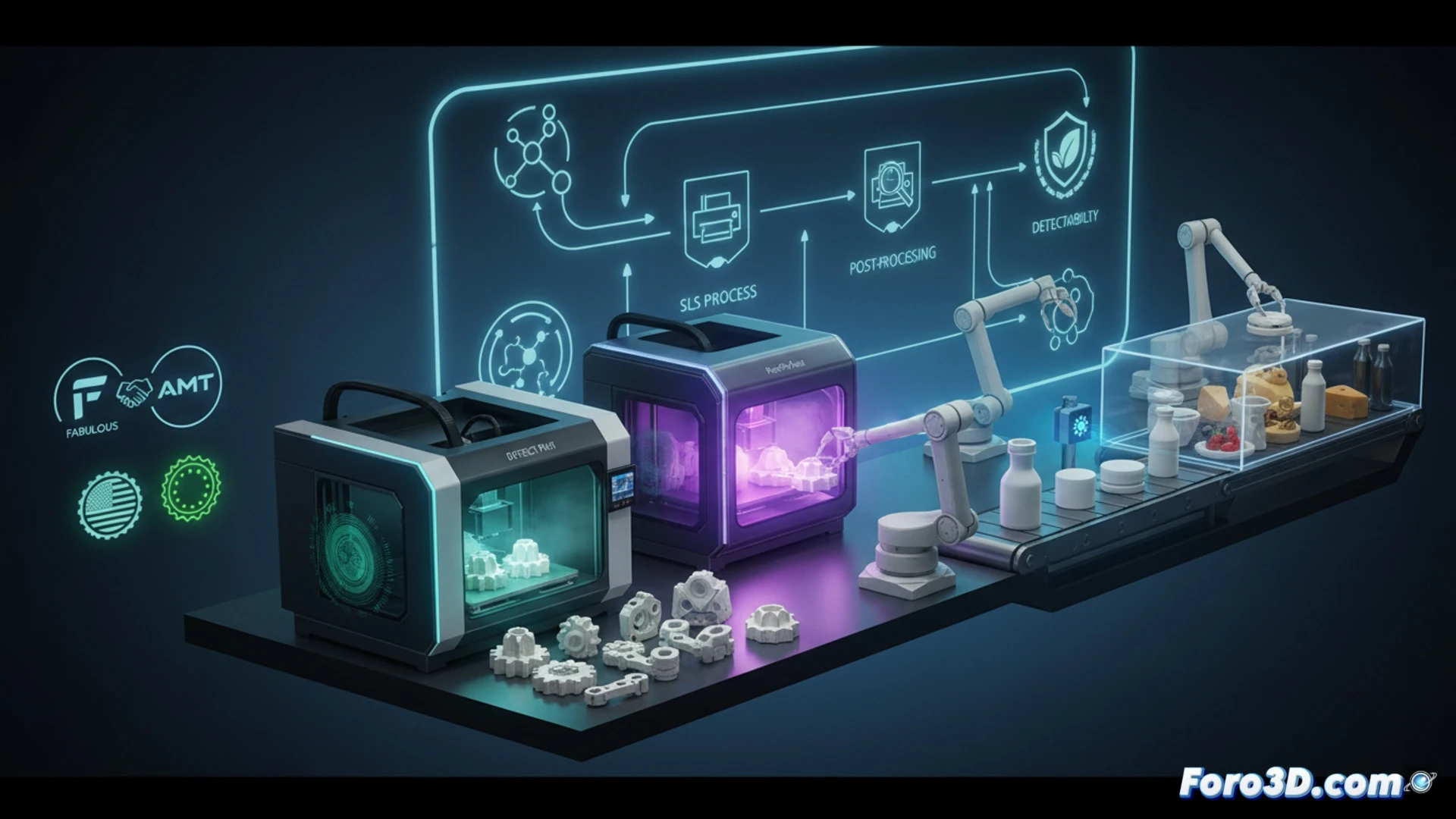 Una impresora SLS fabrica una pieza compleja en nylon PA11, lista para contacto con alimentos tras su postprocesado certificado.