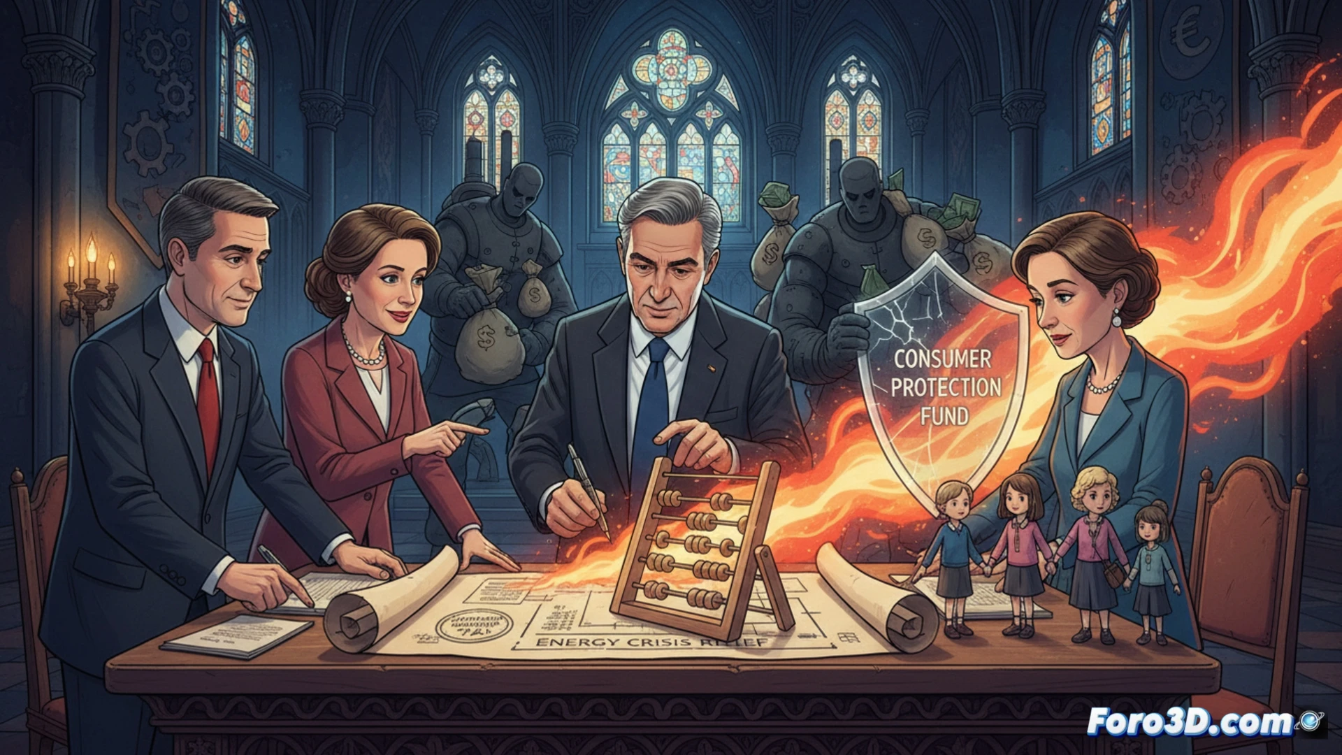 Una propuesta de impuesto sobre beneficios extraordinarios de empresas energéticas, con banderas de España, Alemania, Italia, Austria y Portugal.