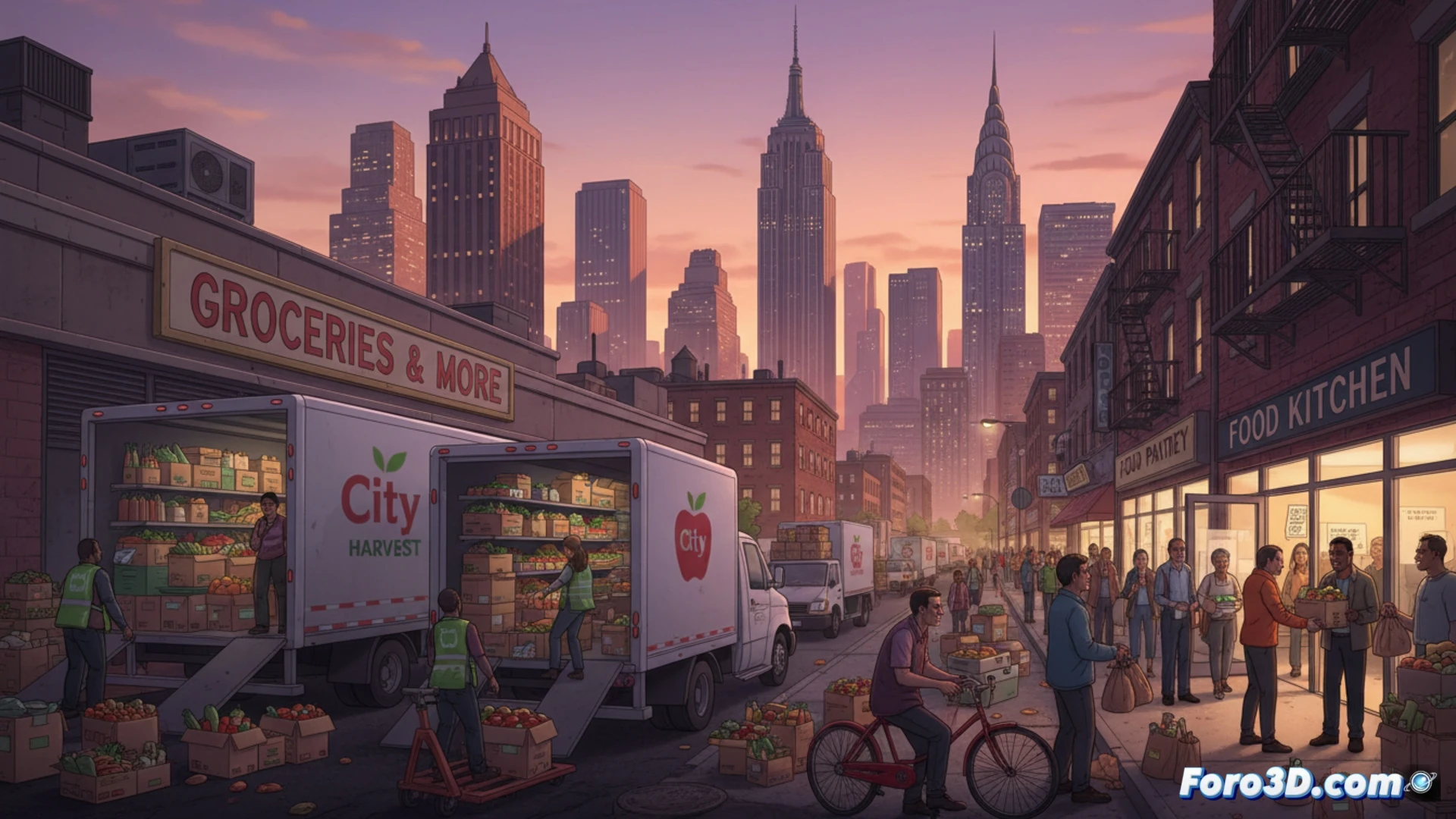 Un camión de City Harvest recoge excedentes de un supermercado para donarlos a bancos de alimentos en Nueva York.