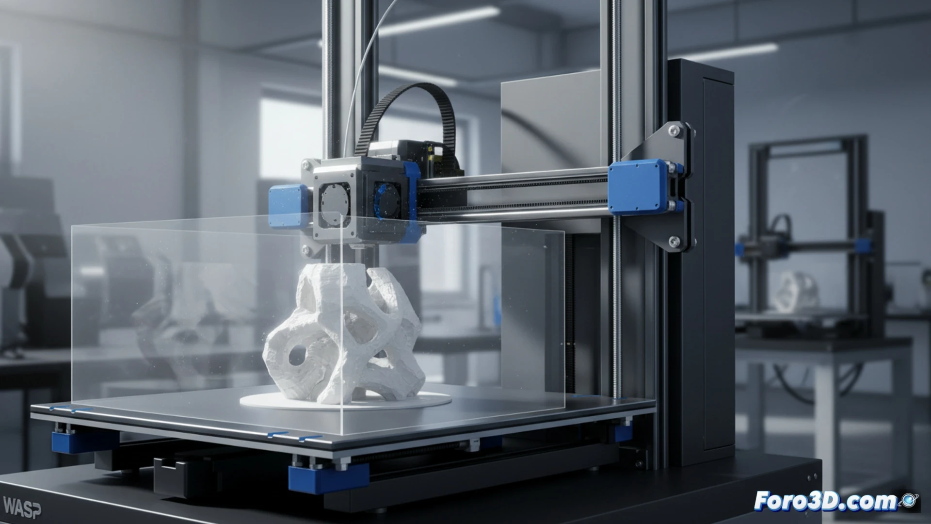 Cojinetes lineales de polímero Igus en una impresora 3D de gran formato, sin lubricación y libres de contaminación.