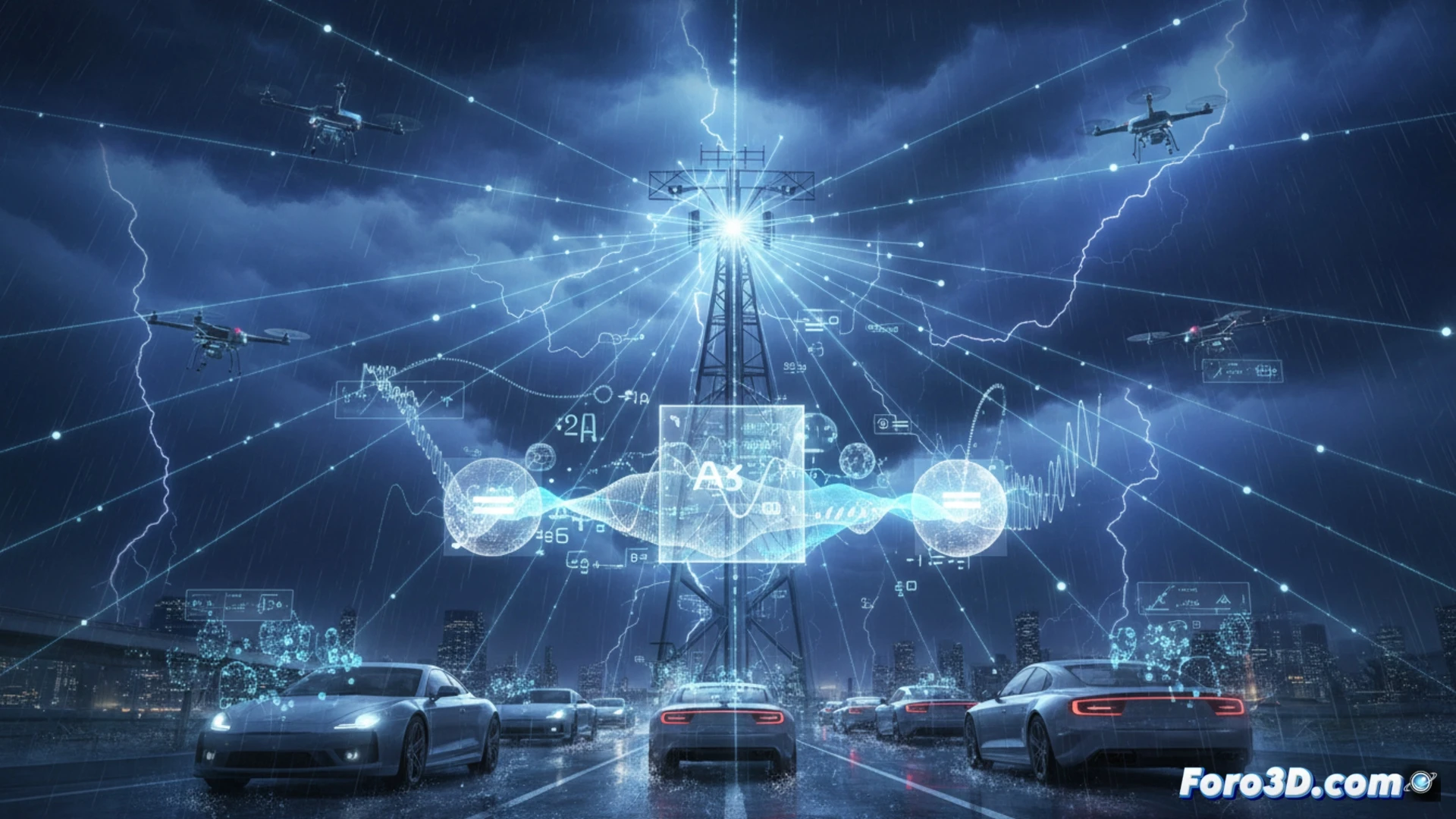 Una red inalámbrica donde múltiples señales se superponen intencionadamente, fusionando transmisión y cálculo en el aire.