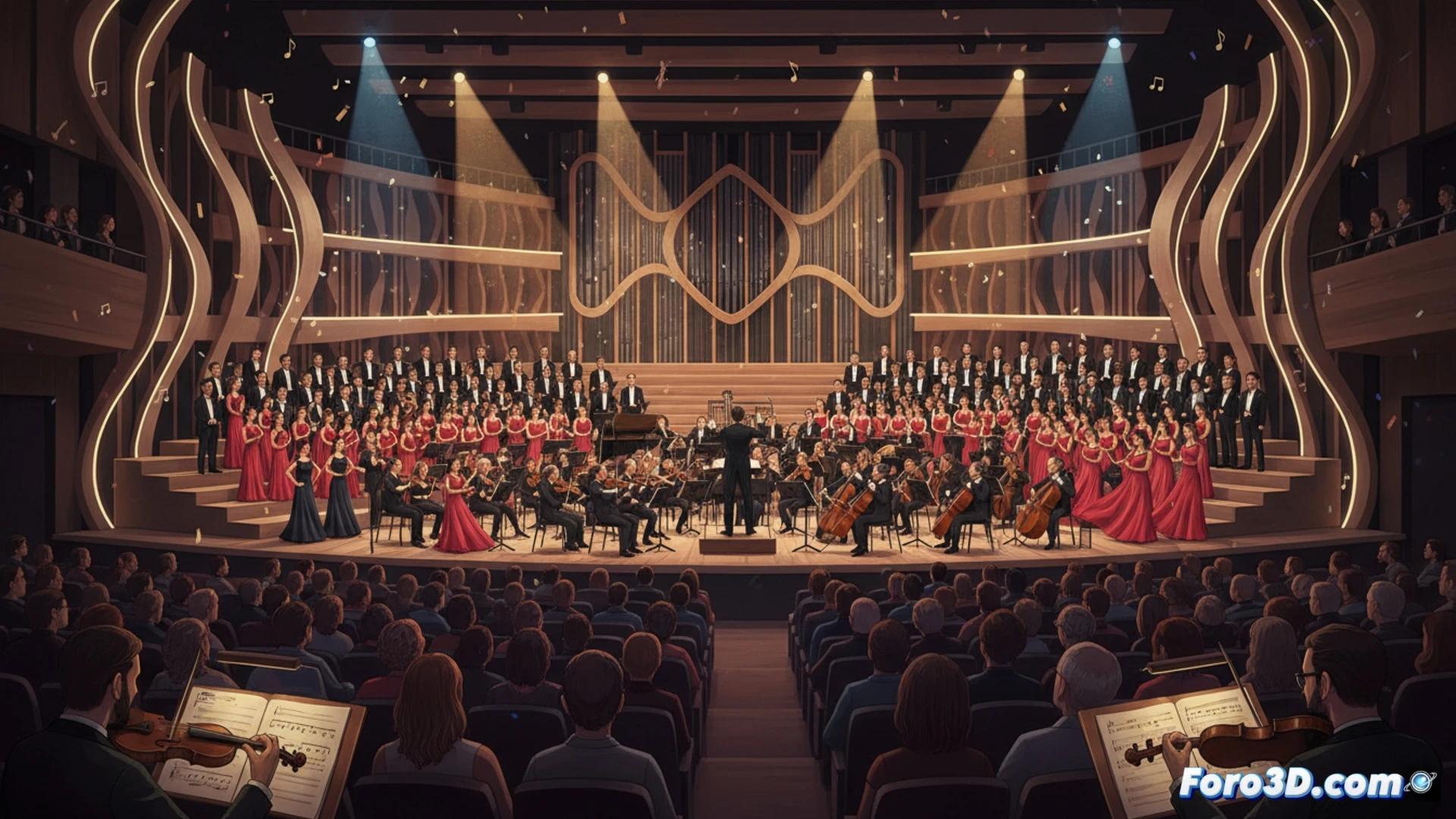 Un centenar de voces interpretan el 'Gloria' de Vivaldi y la 'Misa Tango' en un escenario.