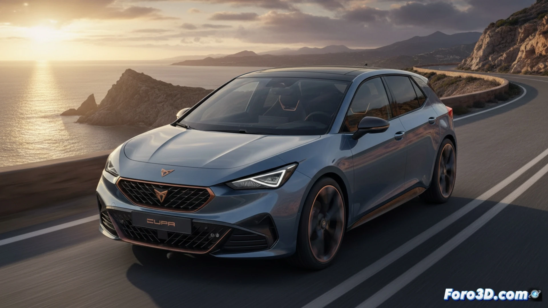 Un Cupra Raval eléctrico en color vibrante, destacando su diseño deportivo y detalles de la gama VZ.