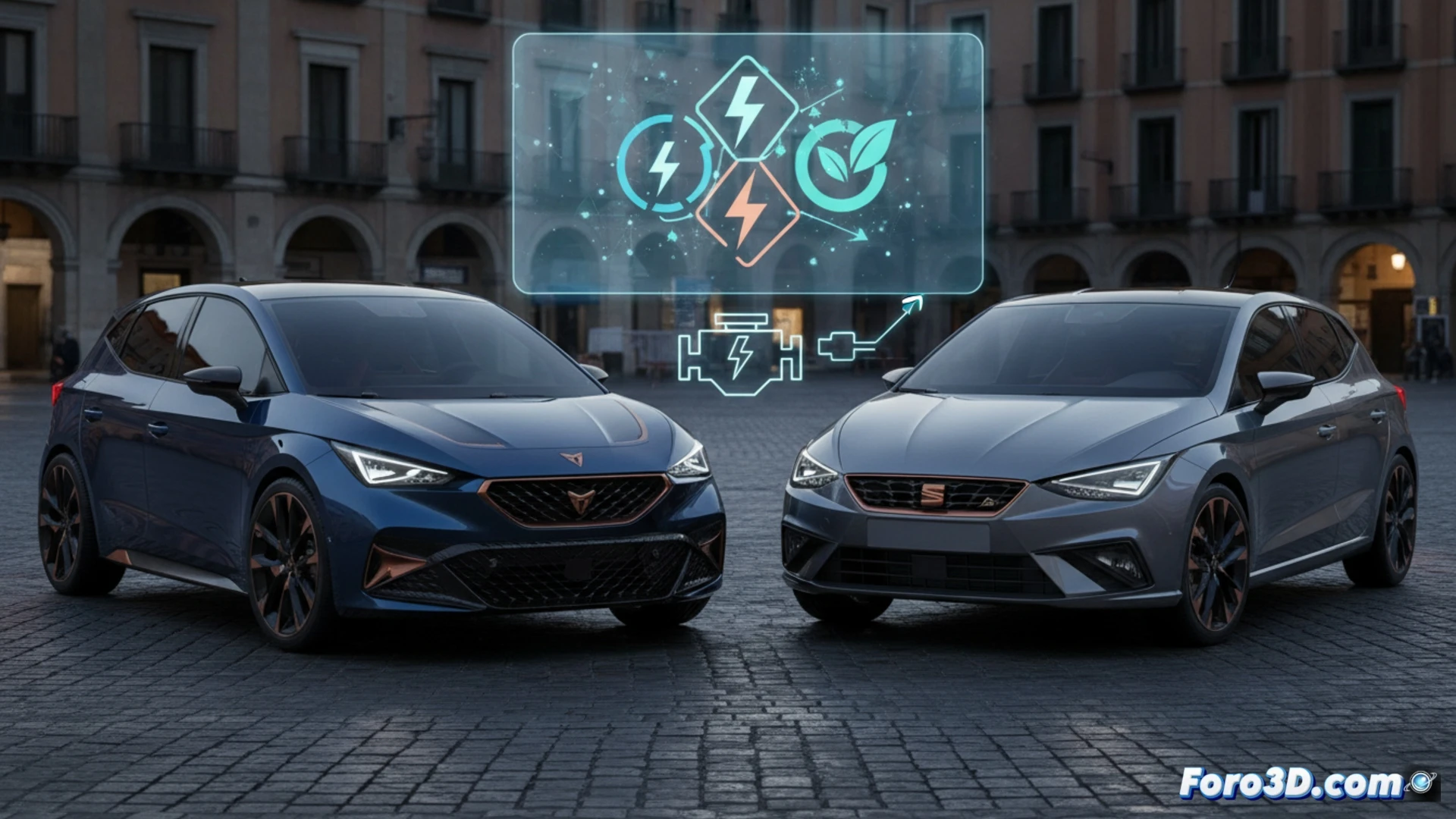 Un CUPRA Raval eléctrico moderno junto a un SEAT Ibiza de combustión, simbolizando la evolución tecnológica y el aumento de precio.