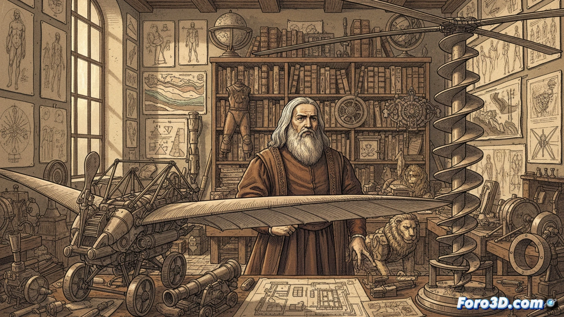 Boceto de máquina voladora de Da Vinci, precursor del activismo visual y modelado 3D actual