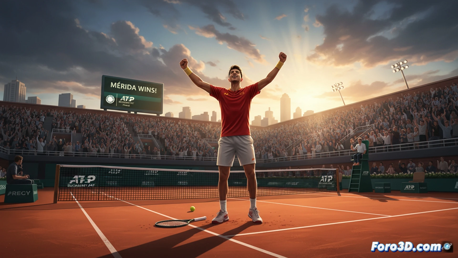 Daniel Mérida celebra un punto en la final de Bucarest, con su mirada enfocada y determinada.