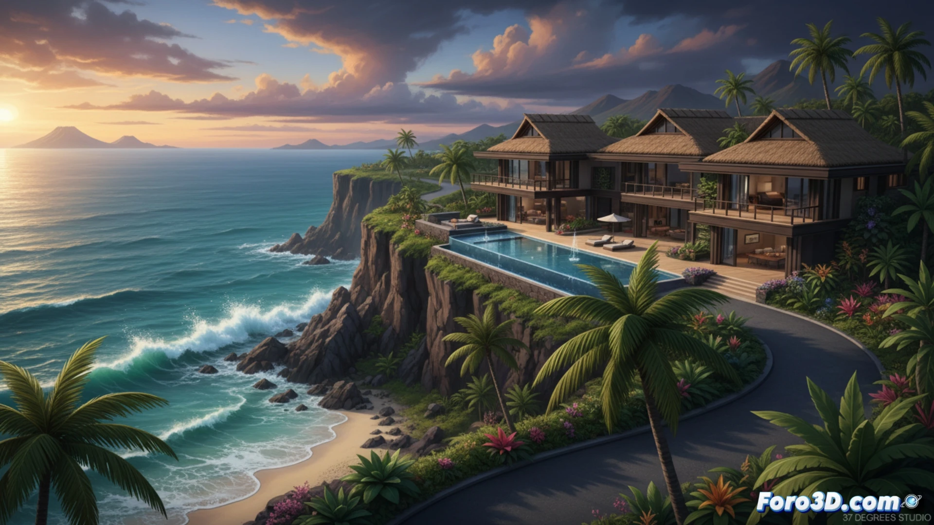 Una casa moderna neozelandesa transformada por VFX en una lujosa mansión hawaiana sobre un acantilado.