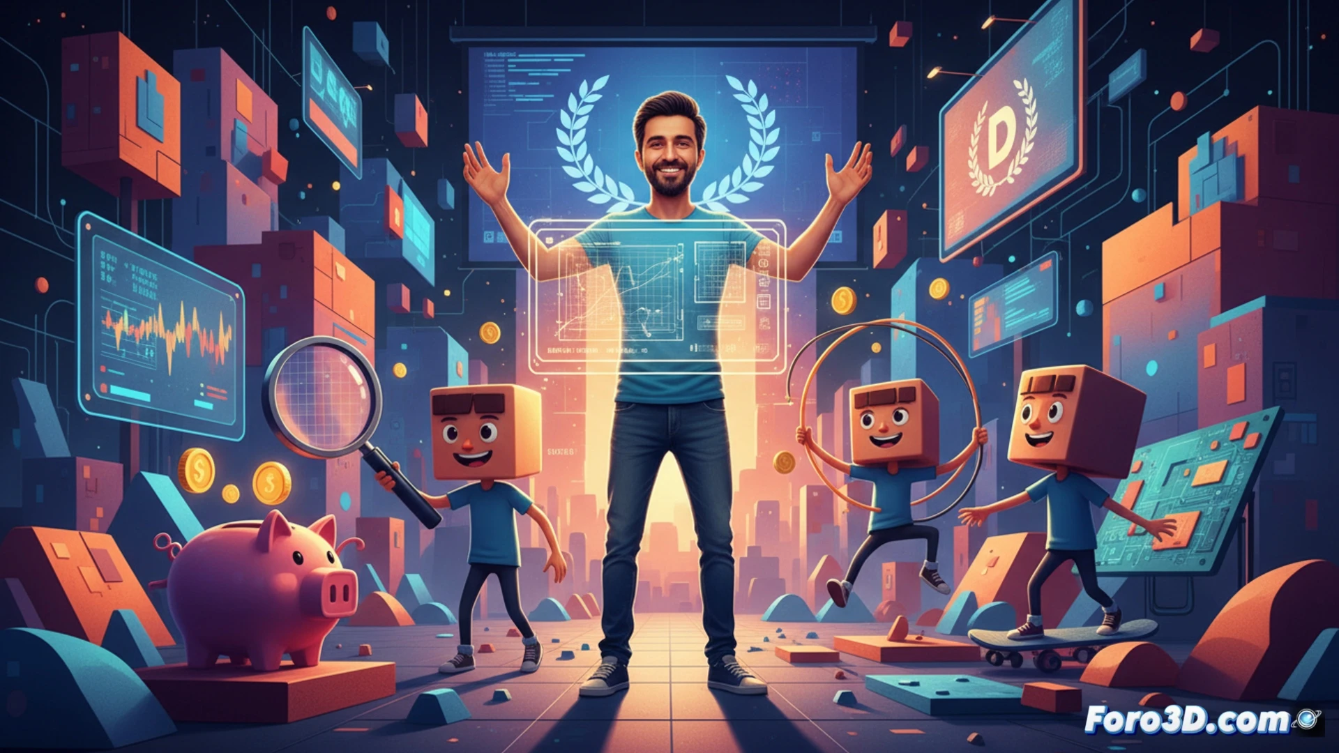 Un cineasta modela en 3D personajes minimalistas para su película animada, creada en solitario tras años de aprendizaje.