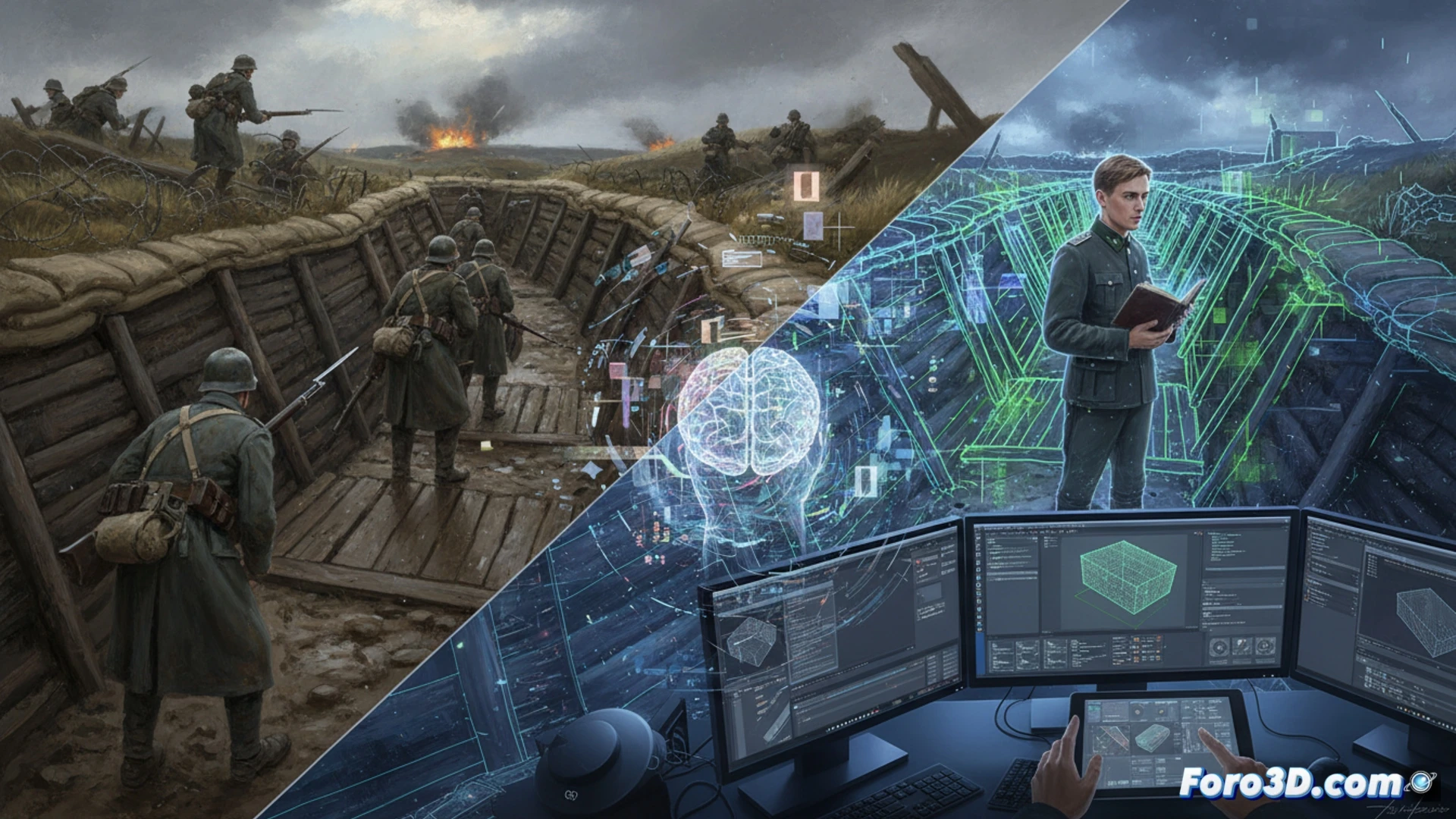 Modelo 3D de una trinchera de la Primera Guerra Mundial, basado en las descripciones de Ernst Jünger.