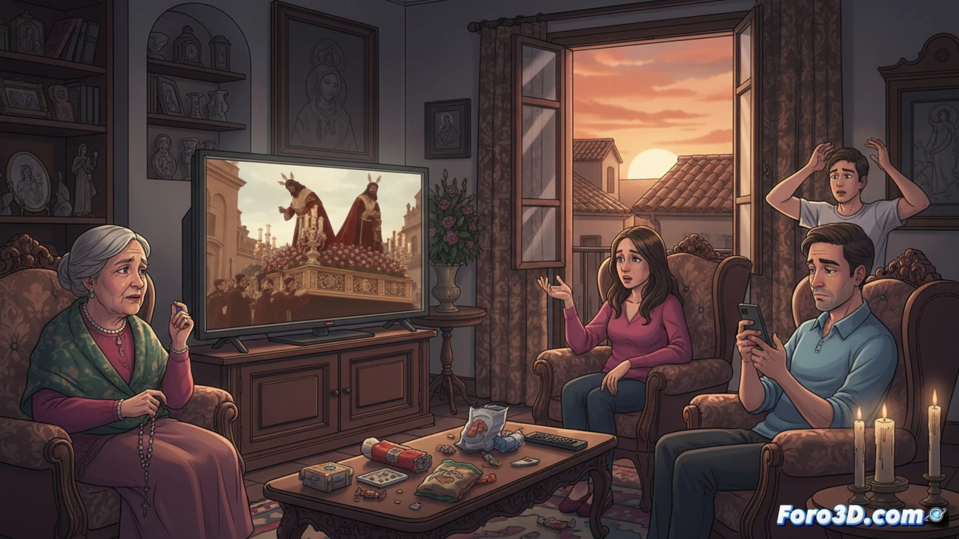 Grafico de red social mostrando tendencia sobre programacion religiosa en television, con picos de actividad y hashtags destacados.