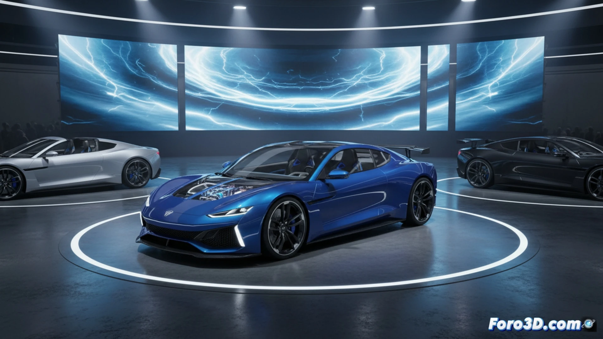 Un superdeportivo eléctrico Denza Z, color plata, en una calle europea adoquinada. Se ve su perfil aerodinámico, faros LED finos y llantas deportivas. Al fondo, edificios antiguos contrastan con su diseño futurista.