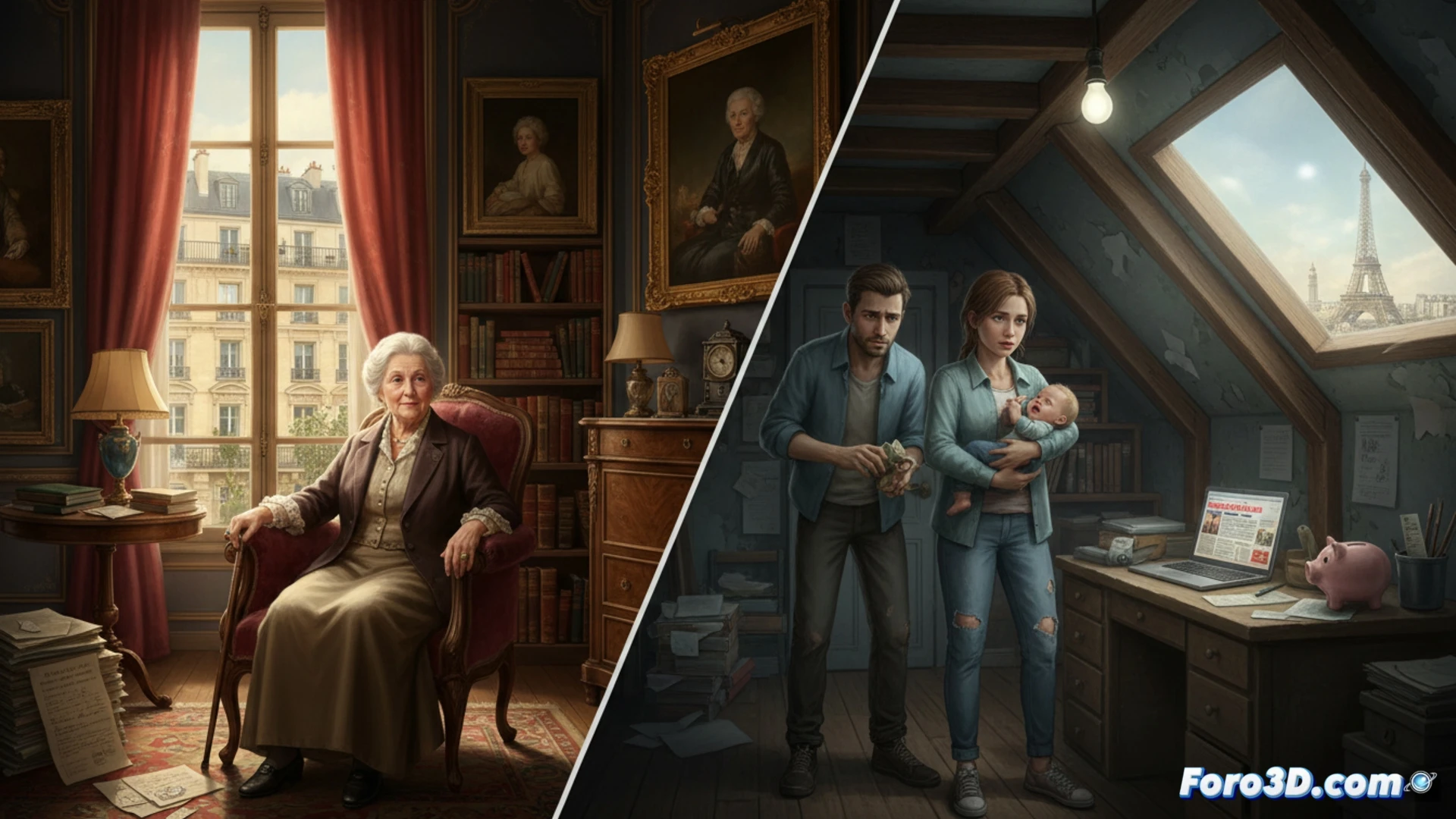 Una ciudad dividida: jóvenes en un café modesto frente a edificios señoriales habitados por una élite anciana.