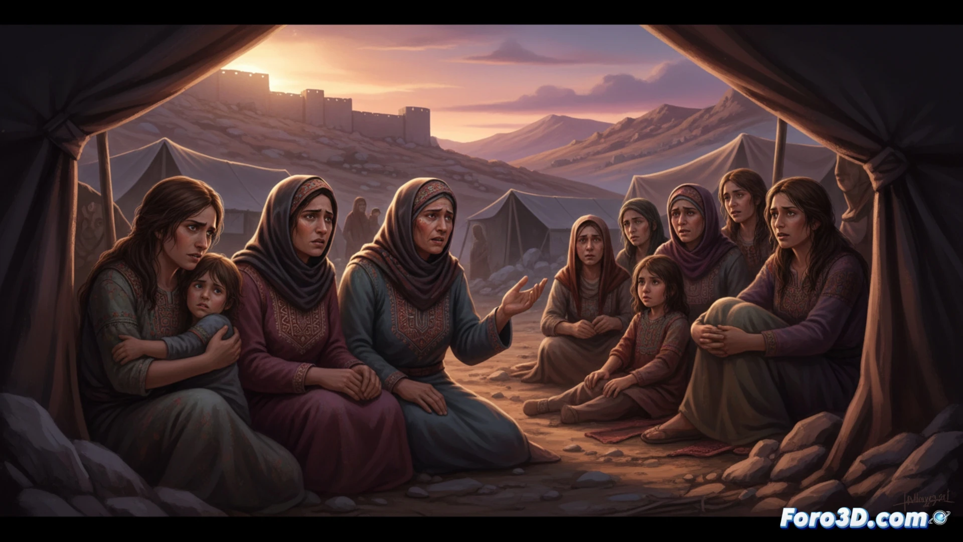 Una familia palestina huye con lo puesto, rostros marcados por el miedo a la violencia sexual.