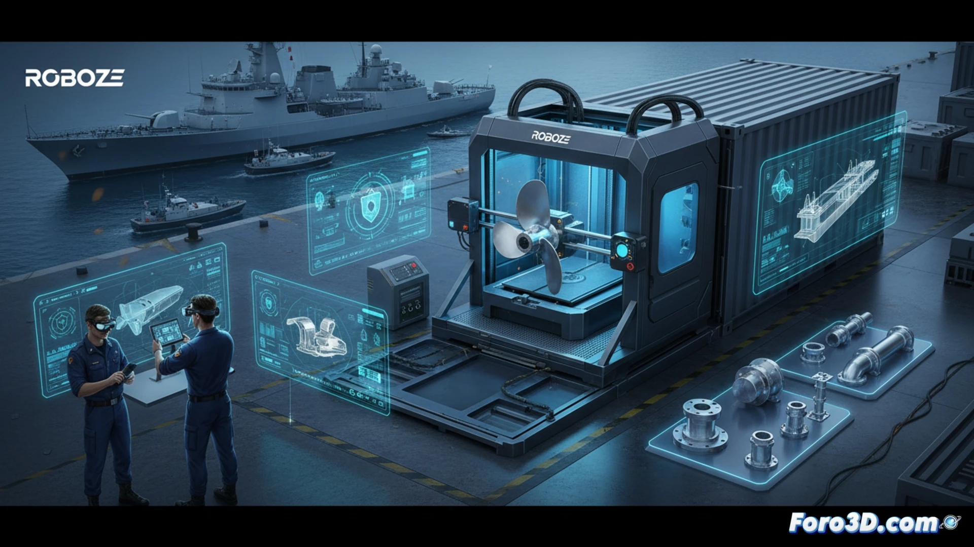 Infraestructura digital segura imprime piezas navales 3D cerca del barco o base, reduciendo tiempos de espera.