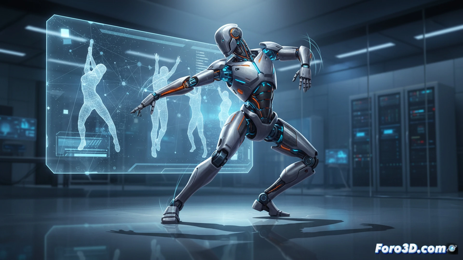 Un robot humanoide de color gris y negro, Digit, ejecuta pasos de baile fluidos y coordinados en un laboratorio, mostrando el avance del aprendizaje por IA.