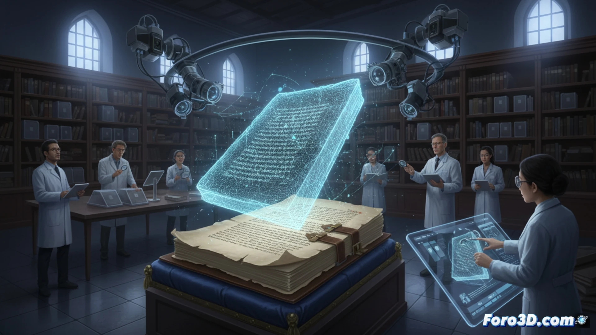 Modelo 3D interactivo de la Confesión de Augsburgo, mostrando detalles de textura y relieve de la tinta en el pergamino antiguo.