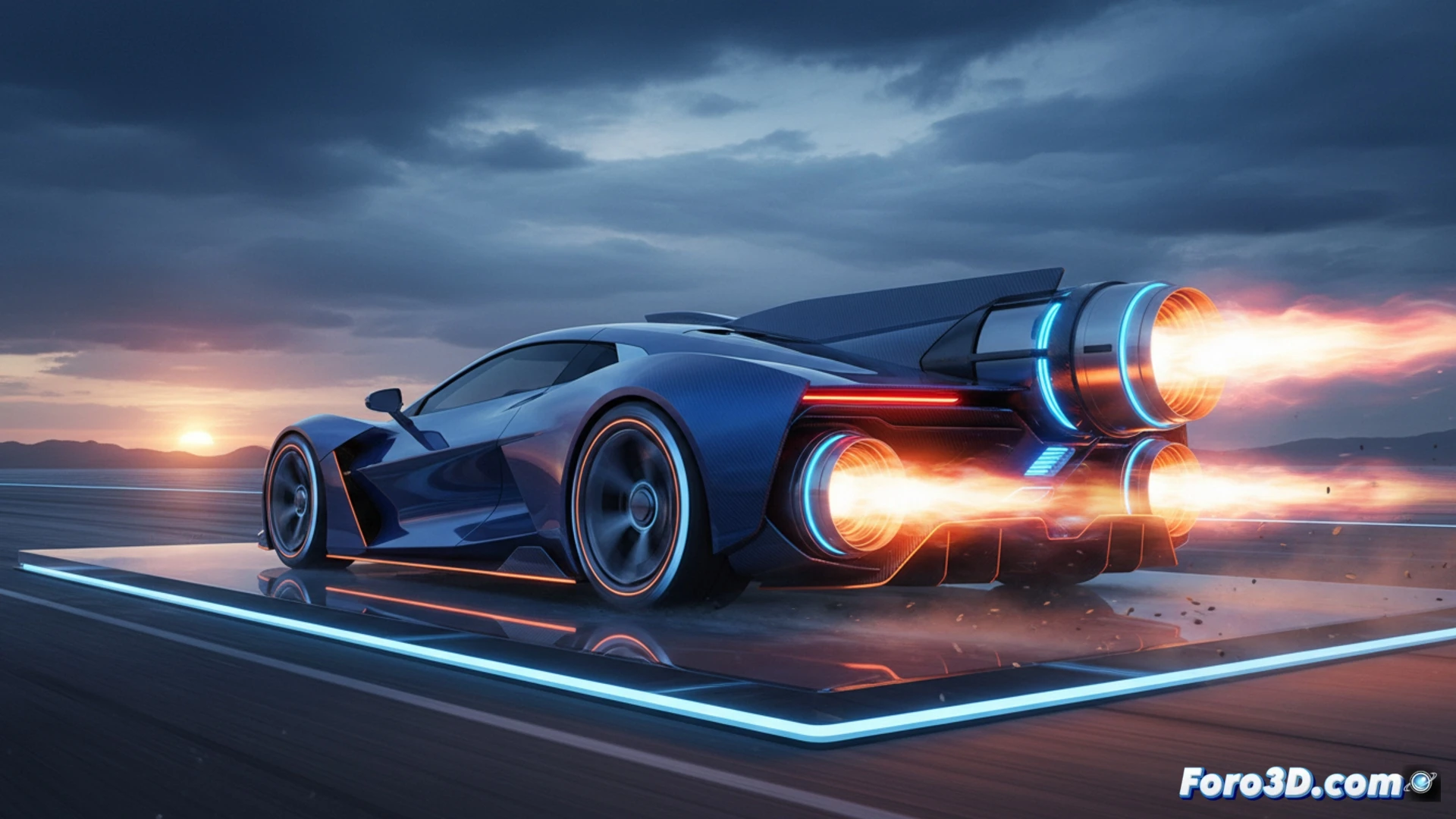 Descripción: Hipercoche Dreame Nebula Next 01 Jet Edition con toberas de propulsión a chorro en la zaga, acelerando de 0 a 100 km/h en 0,9 segundos.