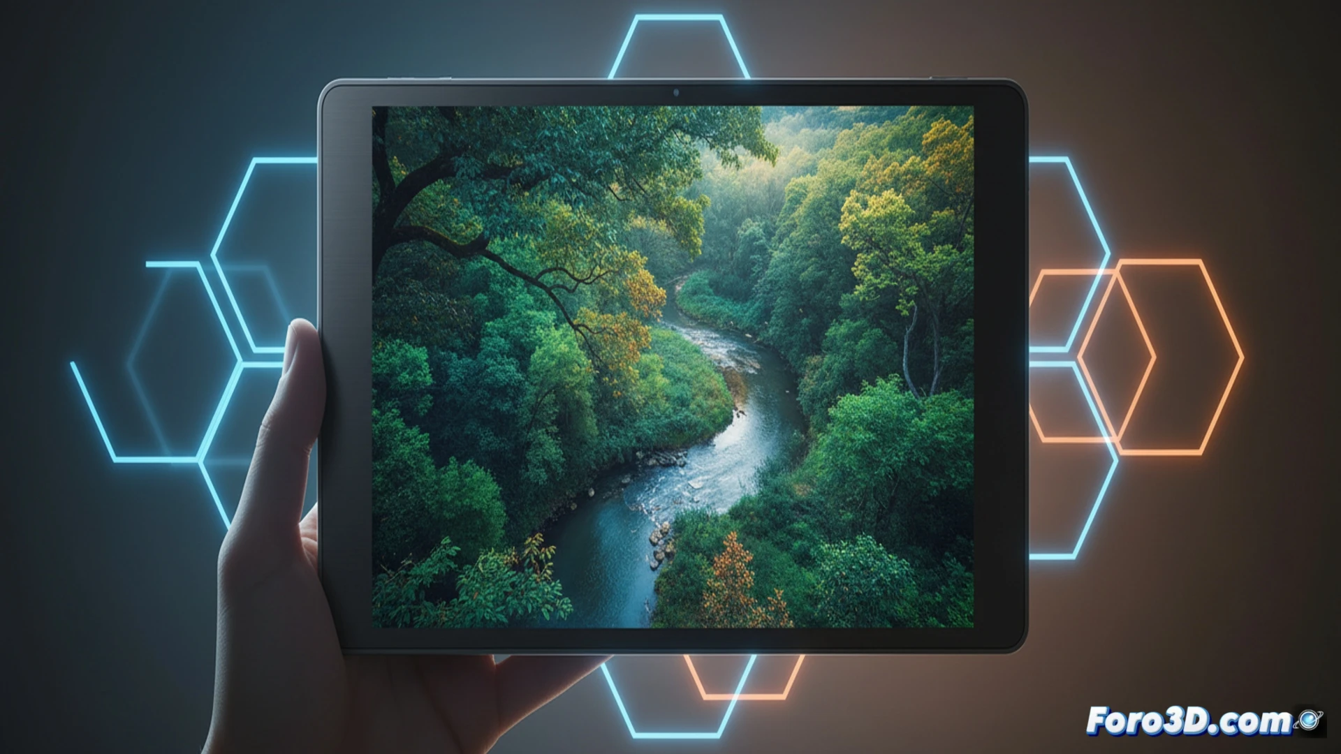 Monitor E-Ink Gallery 3 a color sobre un escritorio, junto a un teclado y una tableta gráfica.