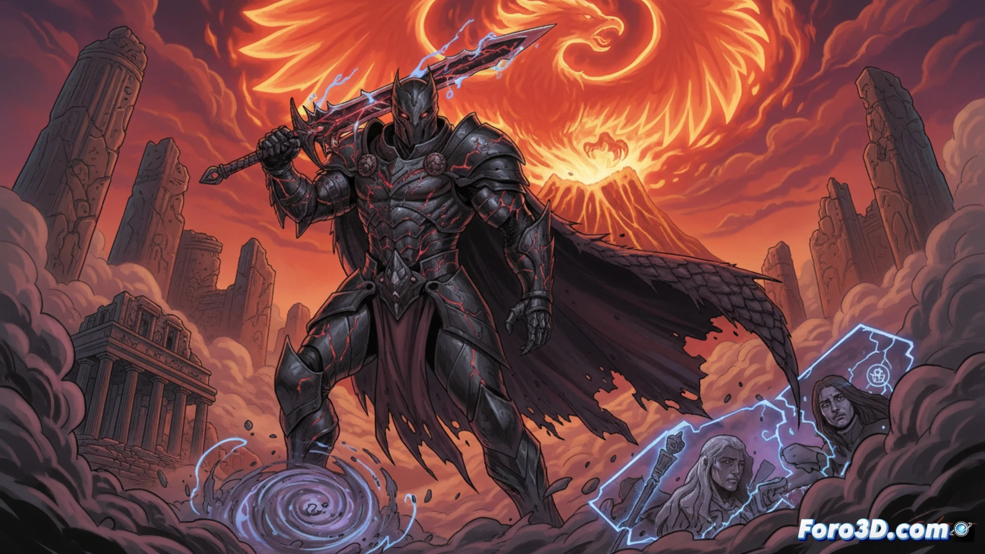 Una ilustración de Edge, el antagonista de Lost Fantasy, en un primer plano intenso que revela su complejo trasfondo y motivaciones oscuras.