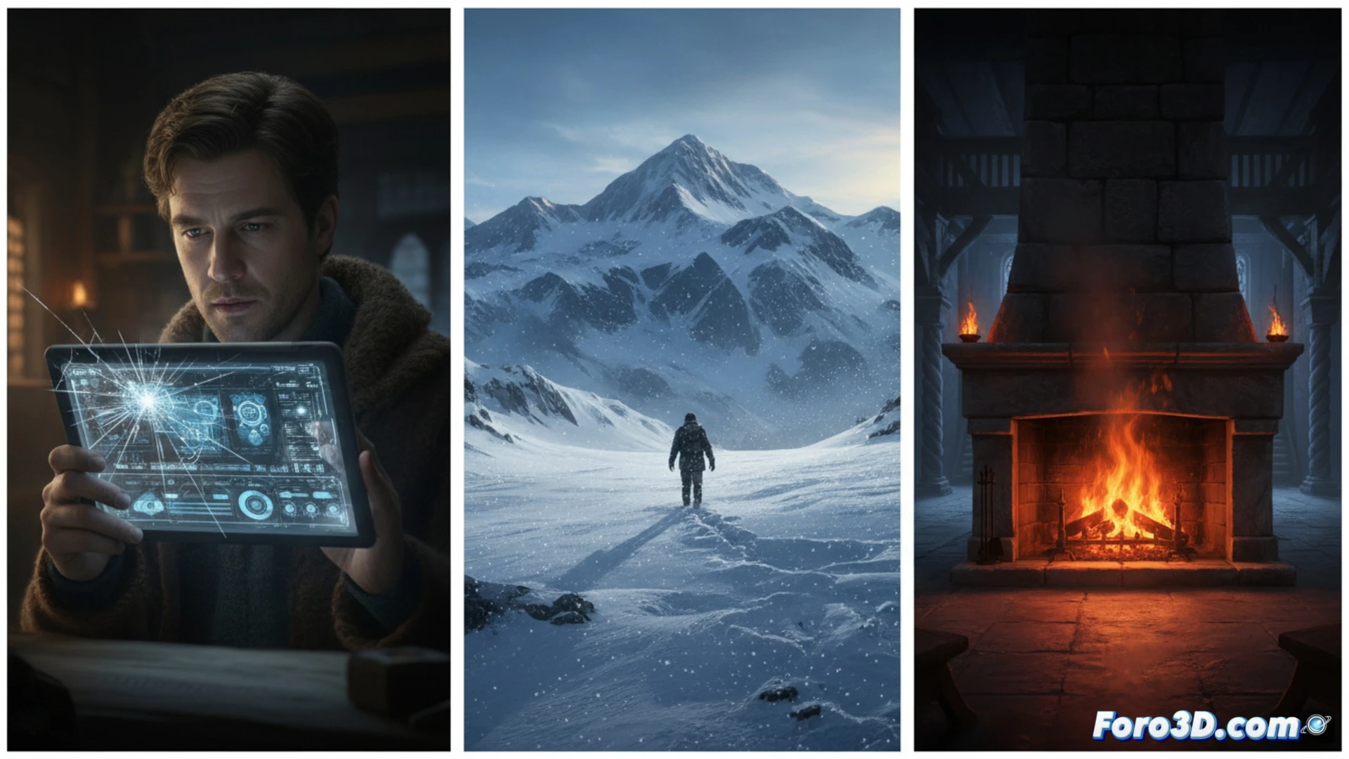 Una escena invernal con nieve real y digital fusionada; un asistente ajusta pantallas verdes mientras el equipo revisa detalles imperceptibles en monitores.