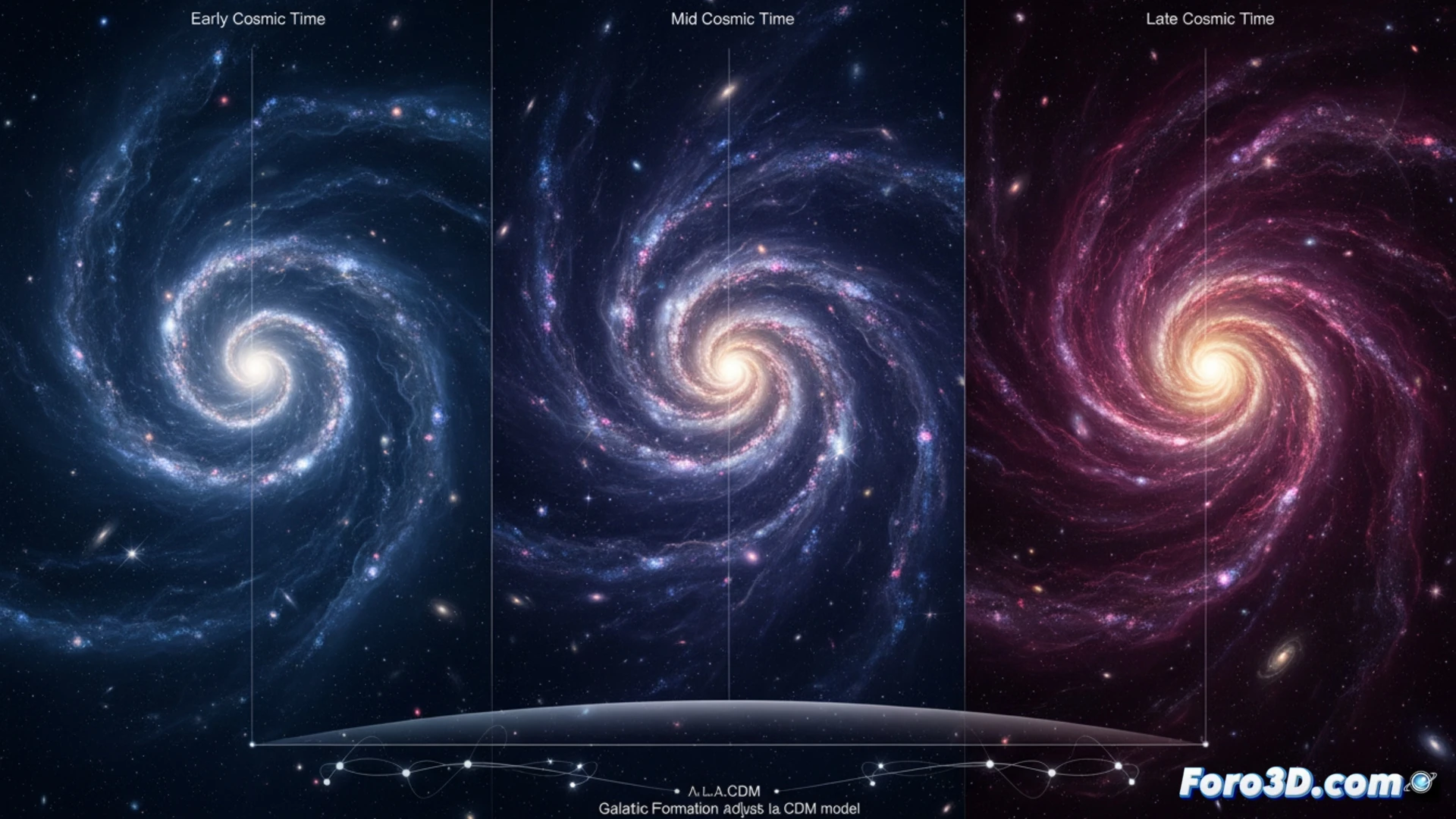 Descripción detallada (80-120 caracteres):

Una espiral cósmica azul profundo se retuerce en un halo de materia oscura, con un gráfico lineal que muestra su giro decreciendo suavemente a través del tiempo, desde el pasado rojizo hasta el presente azulado.