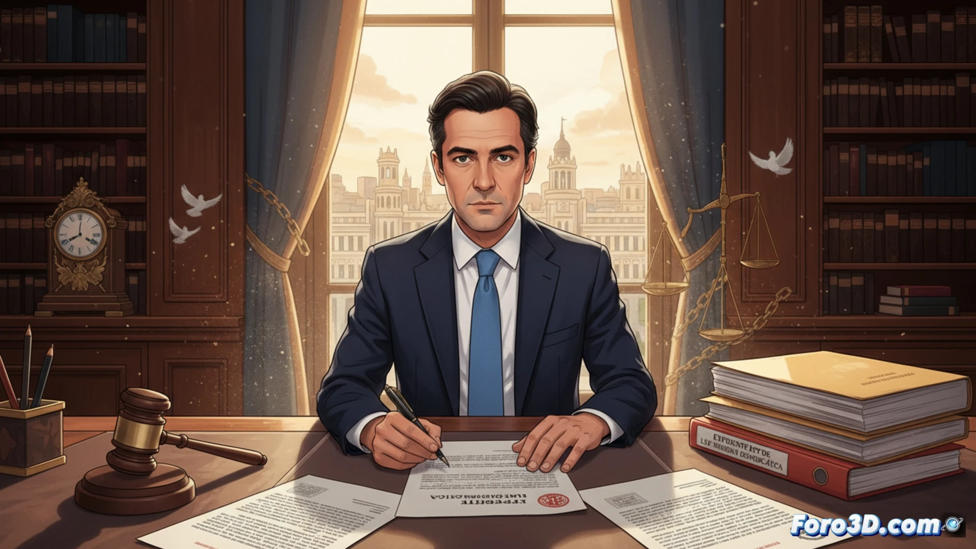 Ministro firma resolución para disolver fundación, con la Ley de Memoria Democrática sobre la mesa.