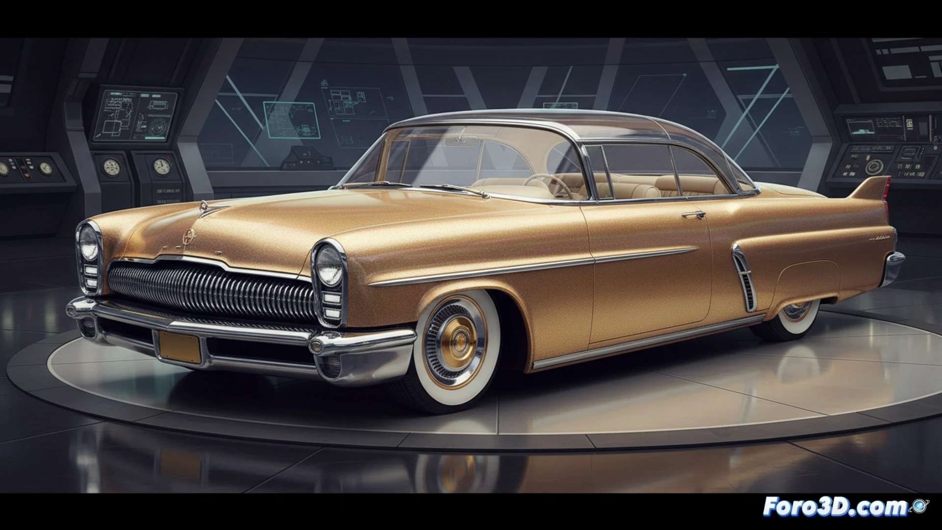 Un Lincoln Capri de los 50, con cúpula de burbuja y faros verticales, brilla con un inusual acabado nacarado logrado con escamas de sardina.