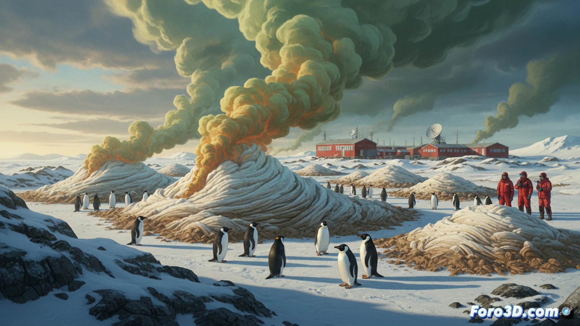 Una colonia de pingüinos emite hedor; su guano libera amoniaco que, al reaccionar con el océano, crea nubes en el cielo antártico.