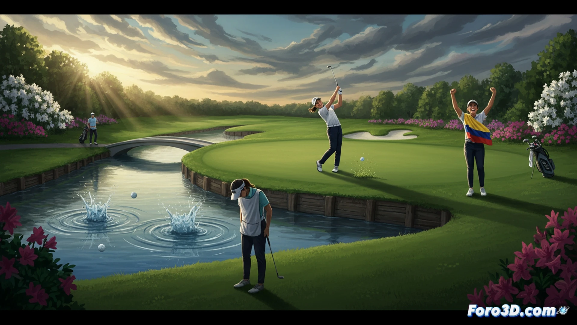 El hoyo 12 de Augusta: Talley hunde dos bolas al agua, Marín aprovecha y se corona campeona. Revuelta casi logra el hoyo en uno.