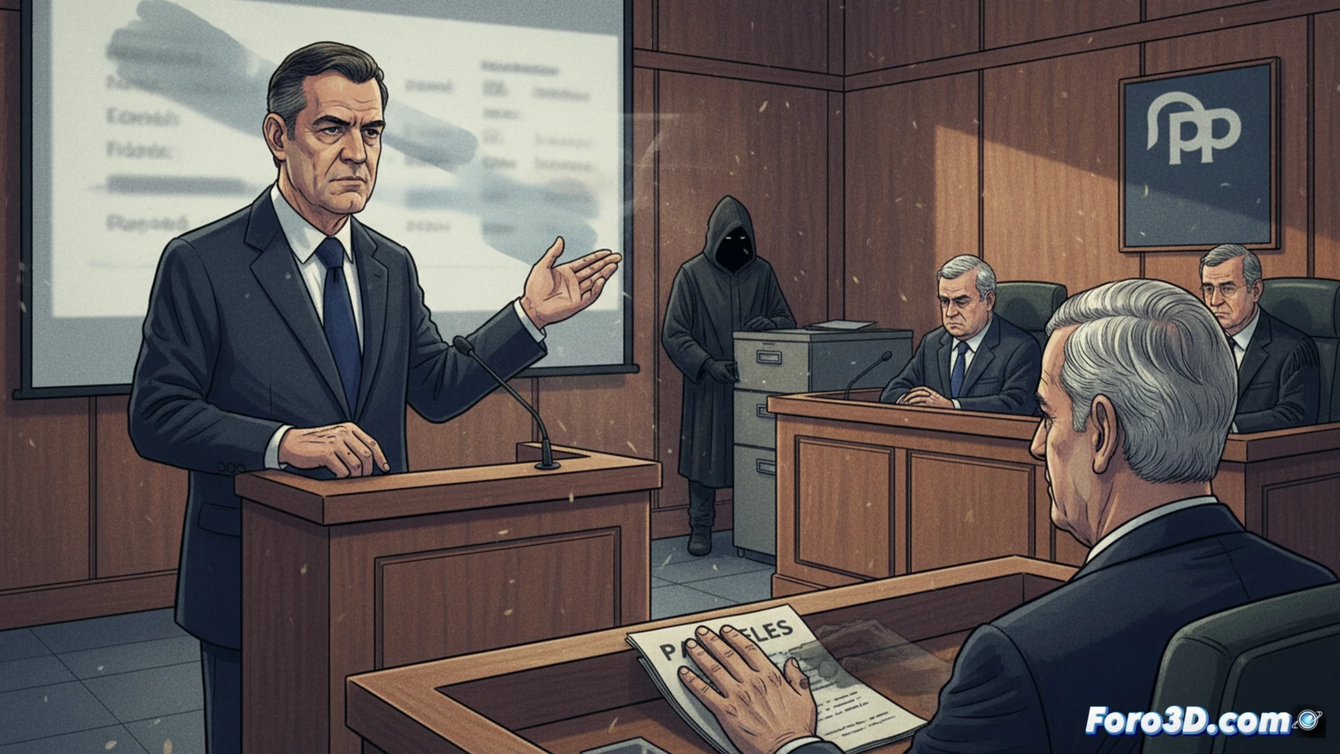 Un jefe policial señala documentos borrados con el nombre de Rajoy, ante la Audiencia Nacional.