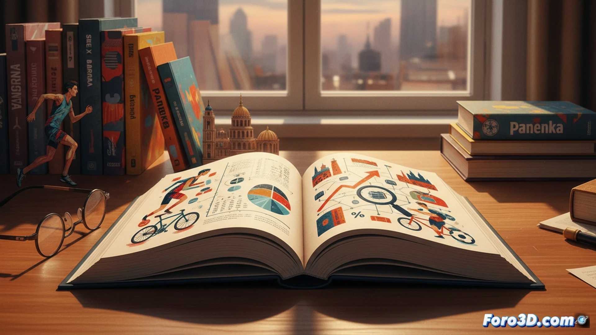 Una librería moderna con una sección central destacada de libros deportivos, alejada del rincón, con lectores hojeando títulos de fútbol y baloncesto.