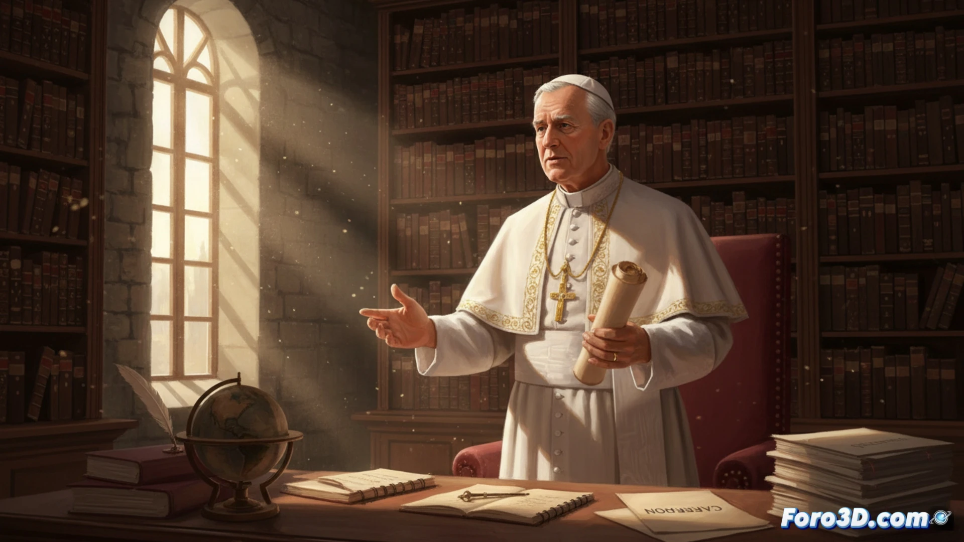 El Papa hablando en un podio, con banderas de fondo, durante su discurso en Camerún.