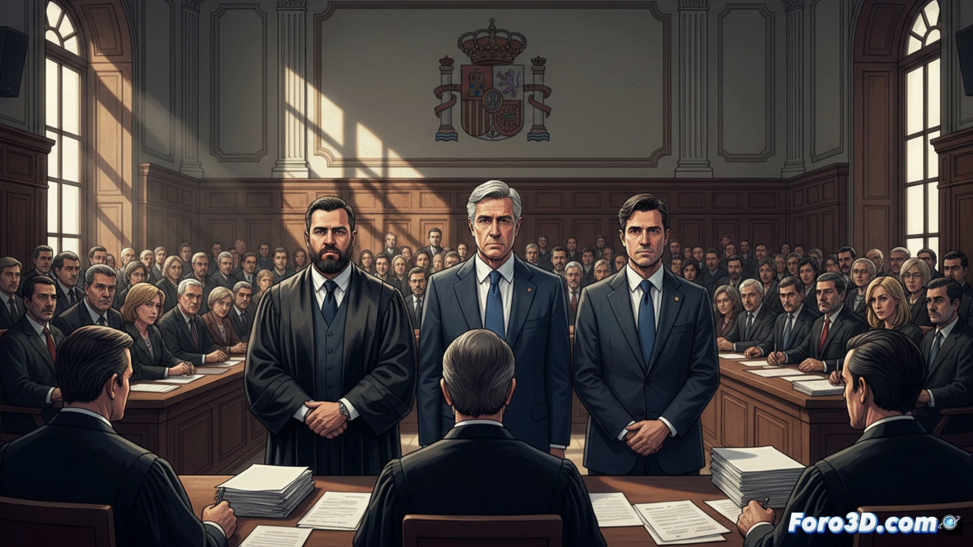 Sala del Tribunal Supremo con jueces ante un caso de corrupción por mascarillas.