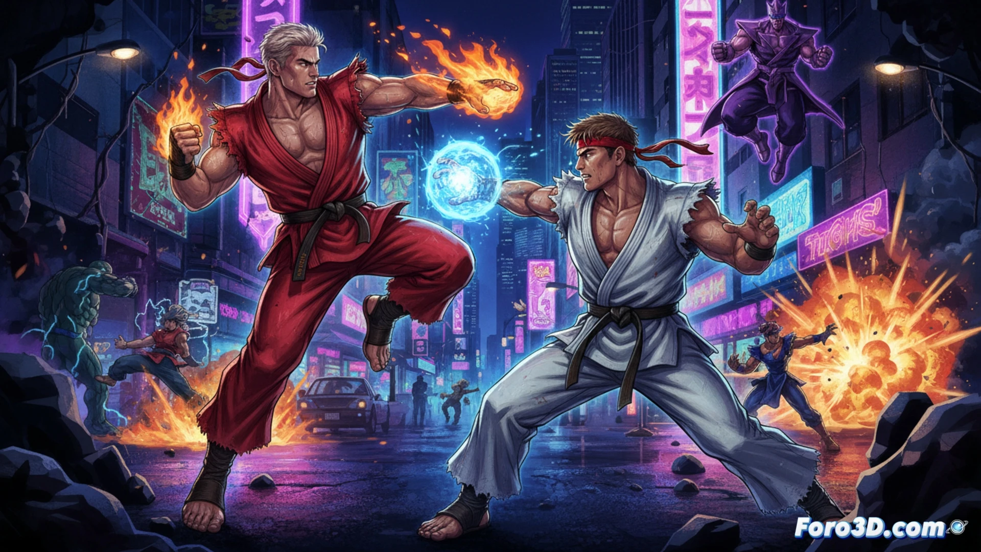 Un tráiler de Street Fighter con estética noventera, lleno de colores vibrantes y acción de videojuego.
