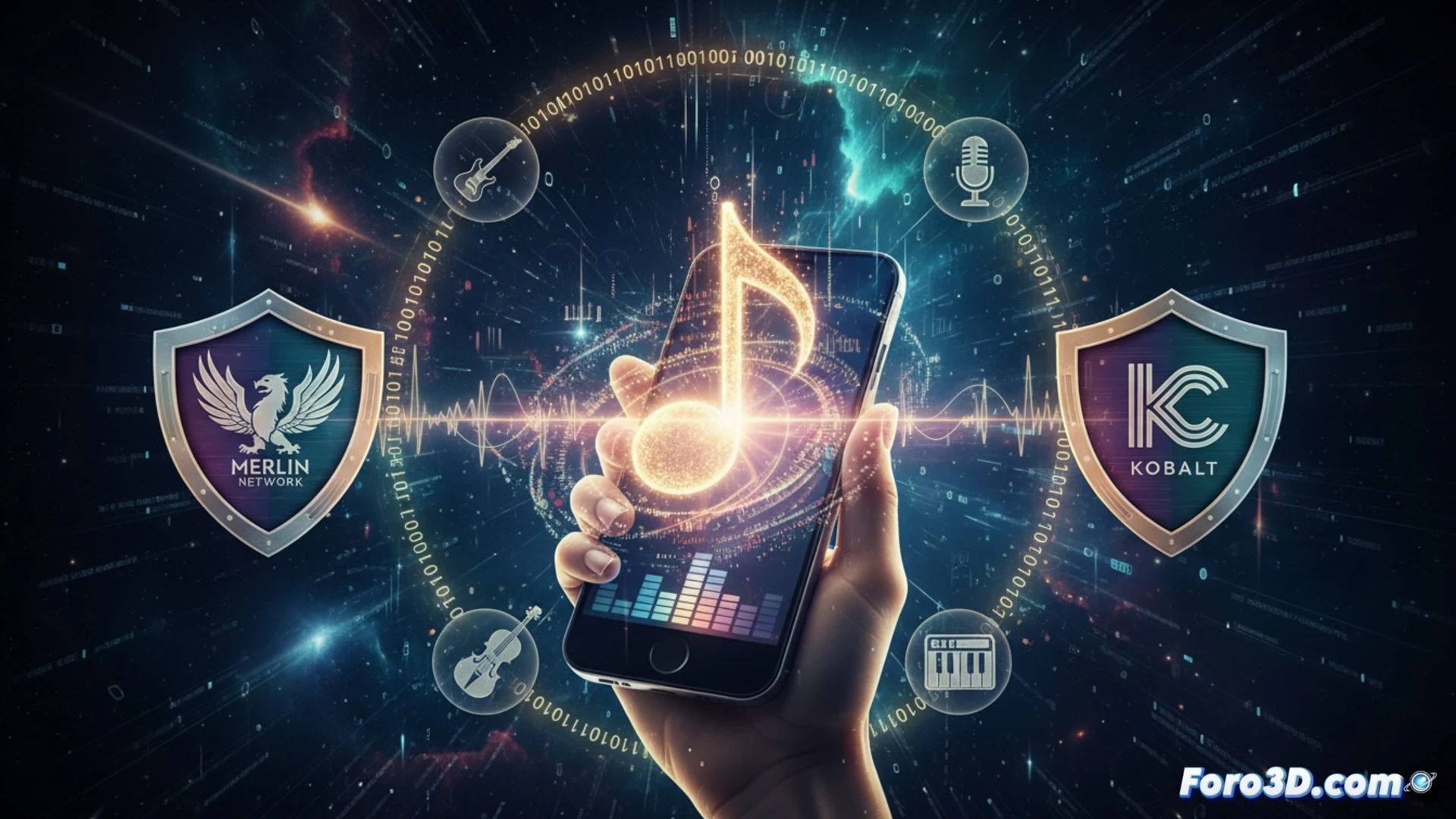 Una persona usando su iPhone con la app ElevenMusic, donde un prompt de texto se transforma en una canción completa con portada visual.