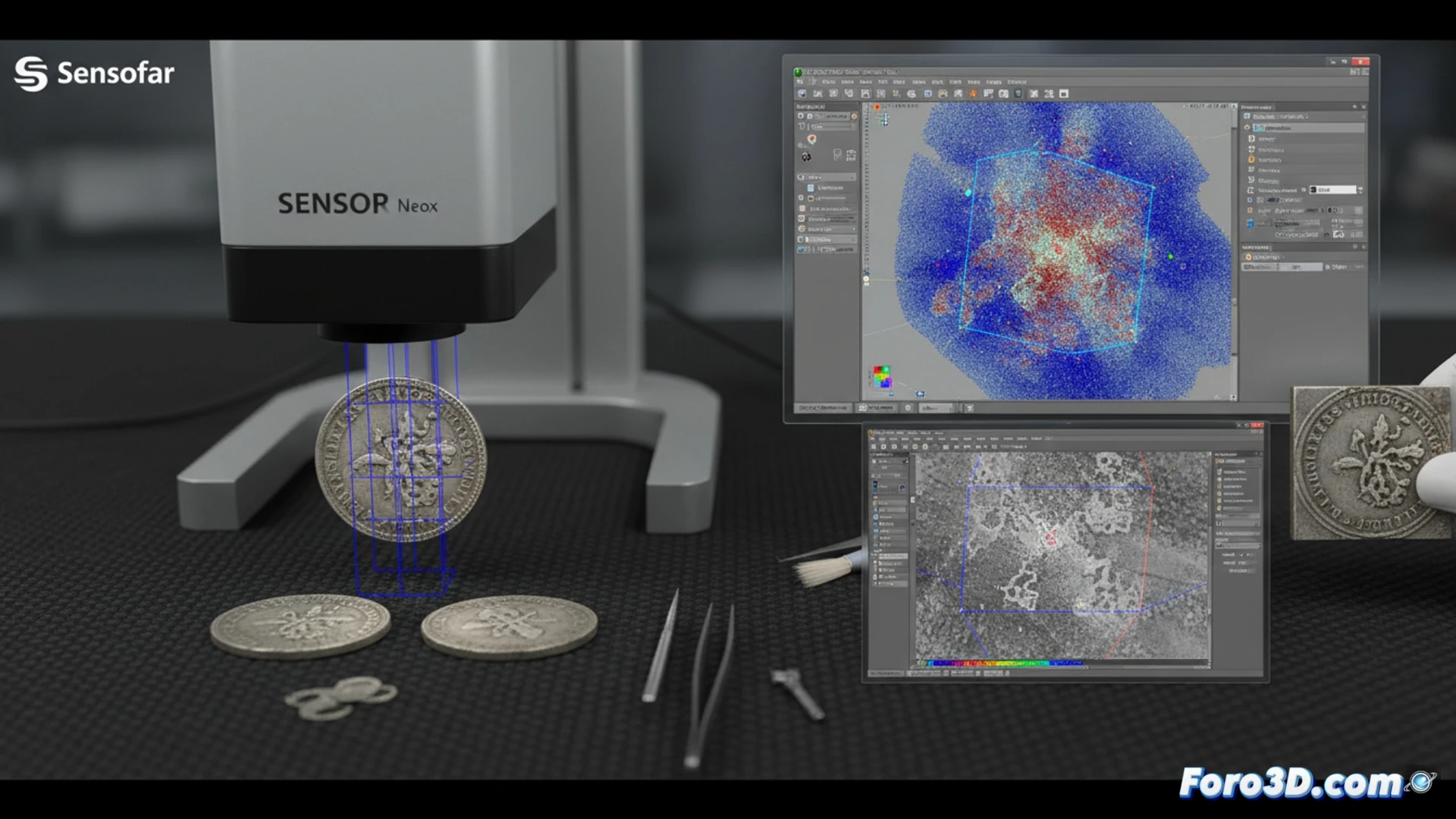 Escaneo 3D confocal revela patrones de electroerosión en moneda falsa para autenticación forense numismática