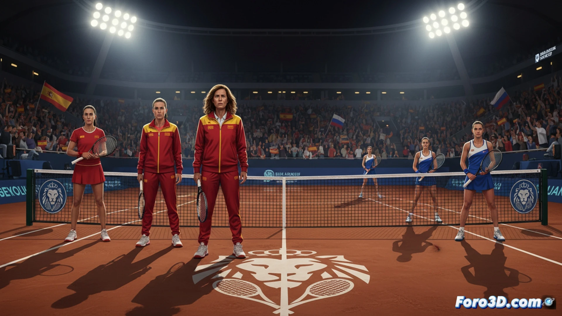 Equipo español de tenis, capitaneado por Carla Suárez, en un partido crucial de la Billie Jean King Cup ante Eslovenia.