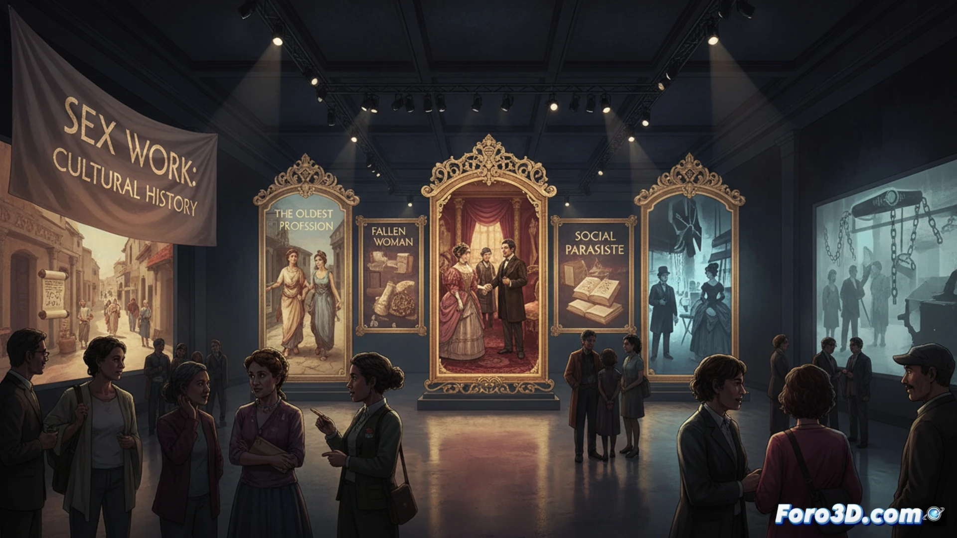 Imagen de una exposición sobre la historia cultural del trabajo sexual y su terminología.